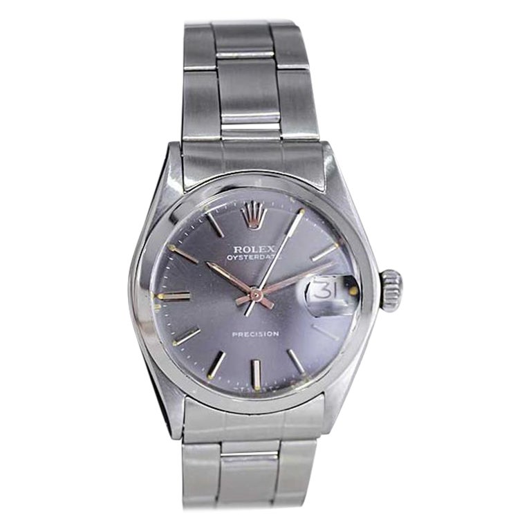 Rolex Steel Mid Size Oysterdate with Original Bracelet Rare Charcoal Dial 1970's