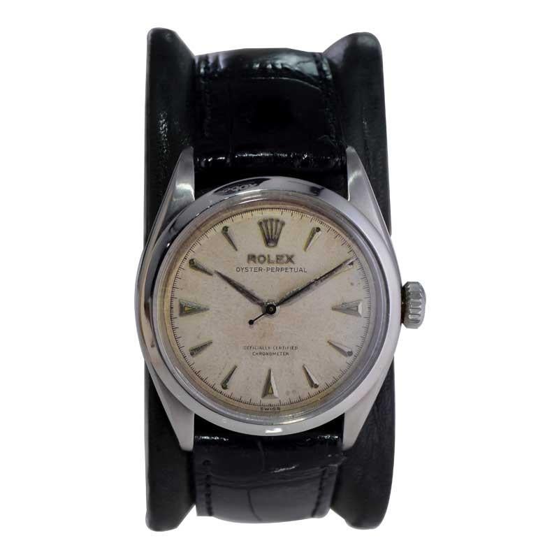 Women's or Men's Rolex Steel Late Series Bubble Back Movement with Original Dial from 1951 For Sale