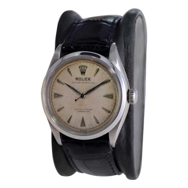 Movimiento de acero con fondo de burbuja de la serie tardía de Rolex con esfera original de 1951 en venta 4