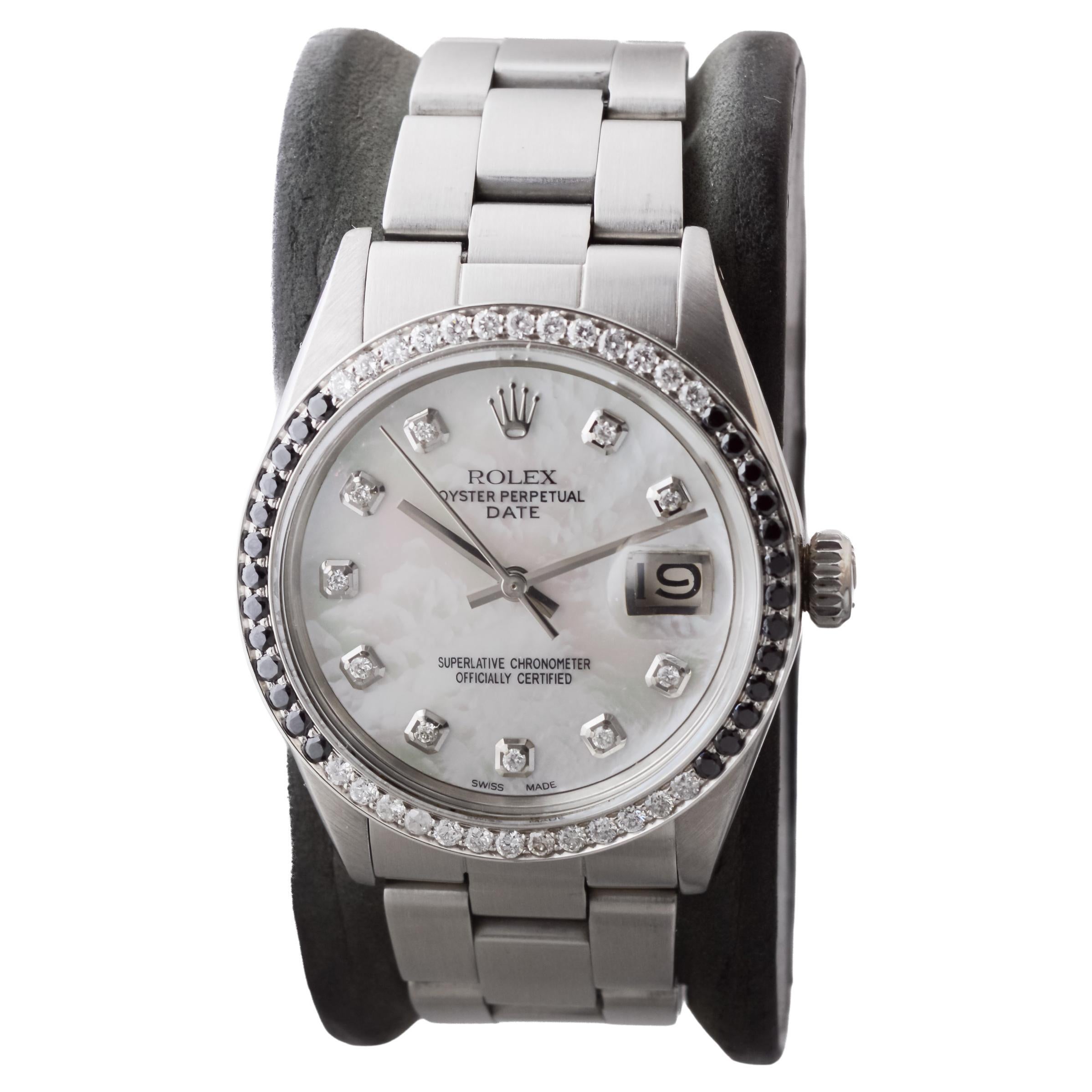Rolex Steel O.P Date mit Custom Made M.O.P Zifferblatt und Diamantlünette um 1970 (Moderne) im Angebot