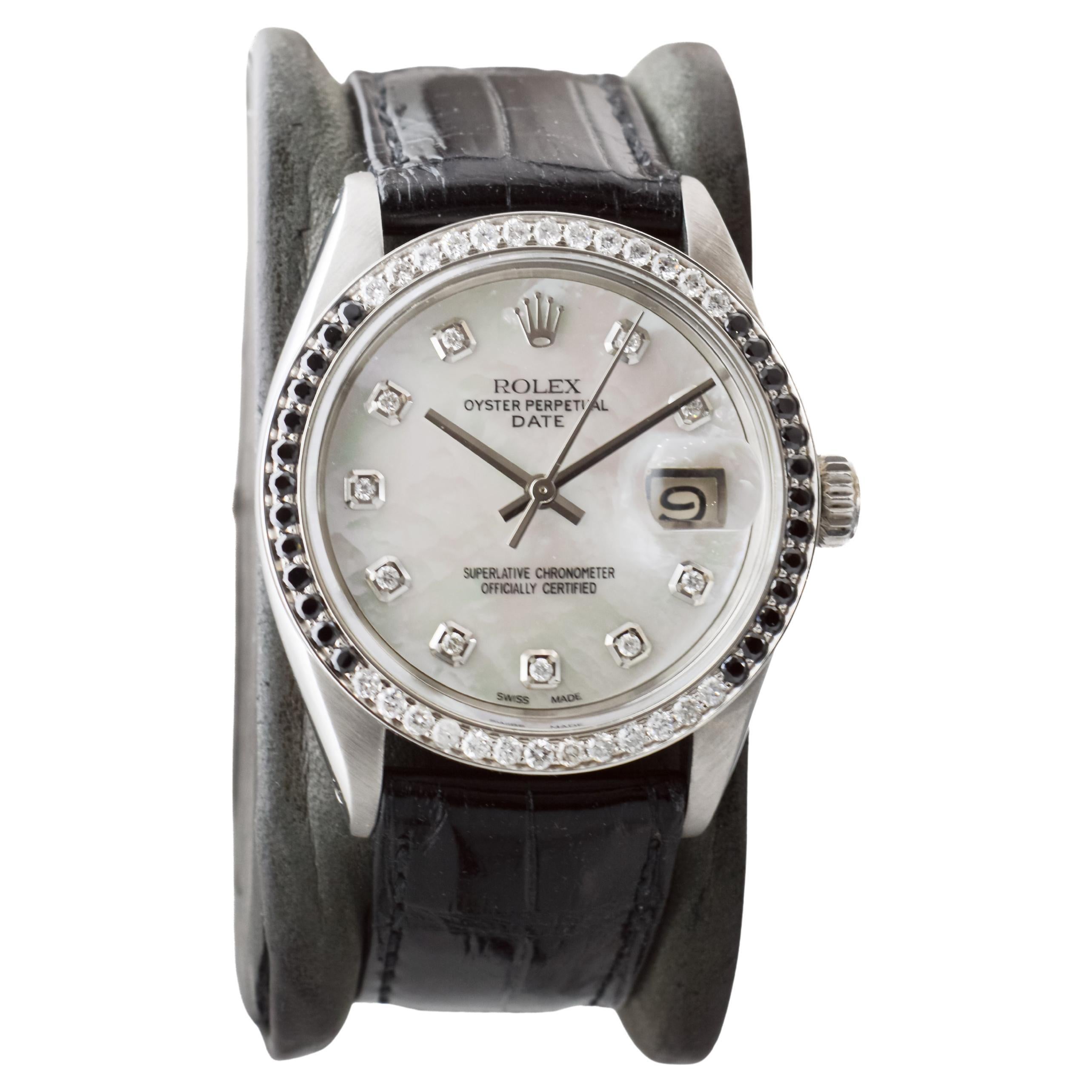 Moderno Rolex Data O.P. in acciaio con quadrante P.M.P. personalizzato e lunetta con diamanti, circa anni '70 in vendita