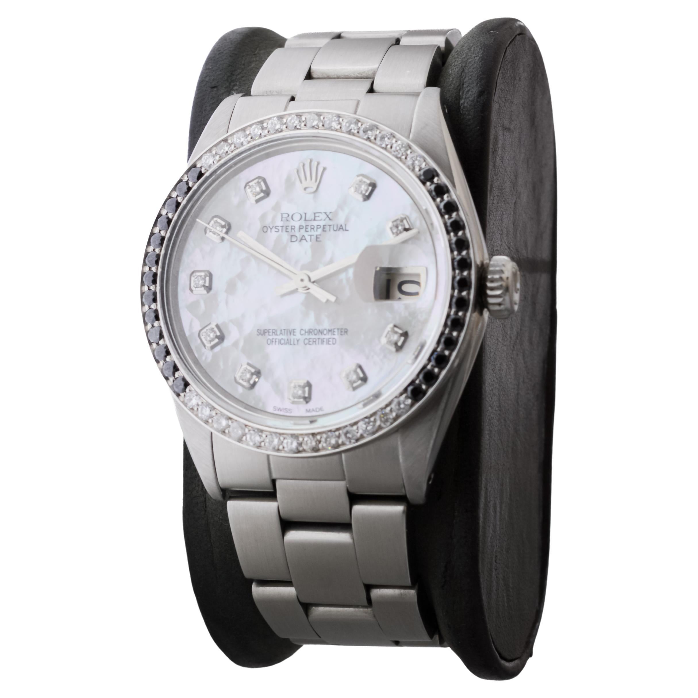 Rolex Steel O.P Date mit Custom Made M.O.P Zifferblatt und Diamantlünette um 1970 im Zustand „Hervorragend“ im Angebot in Long Beach, CA