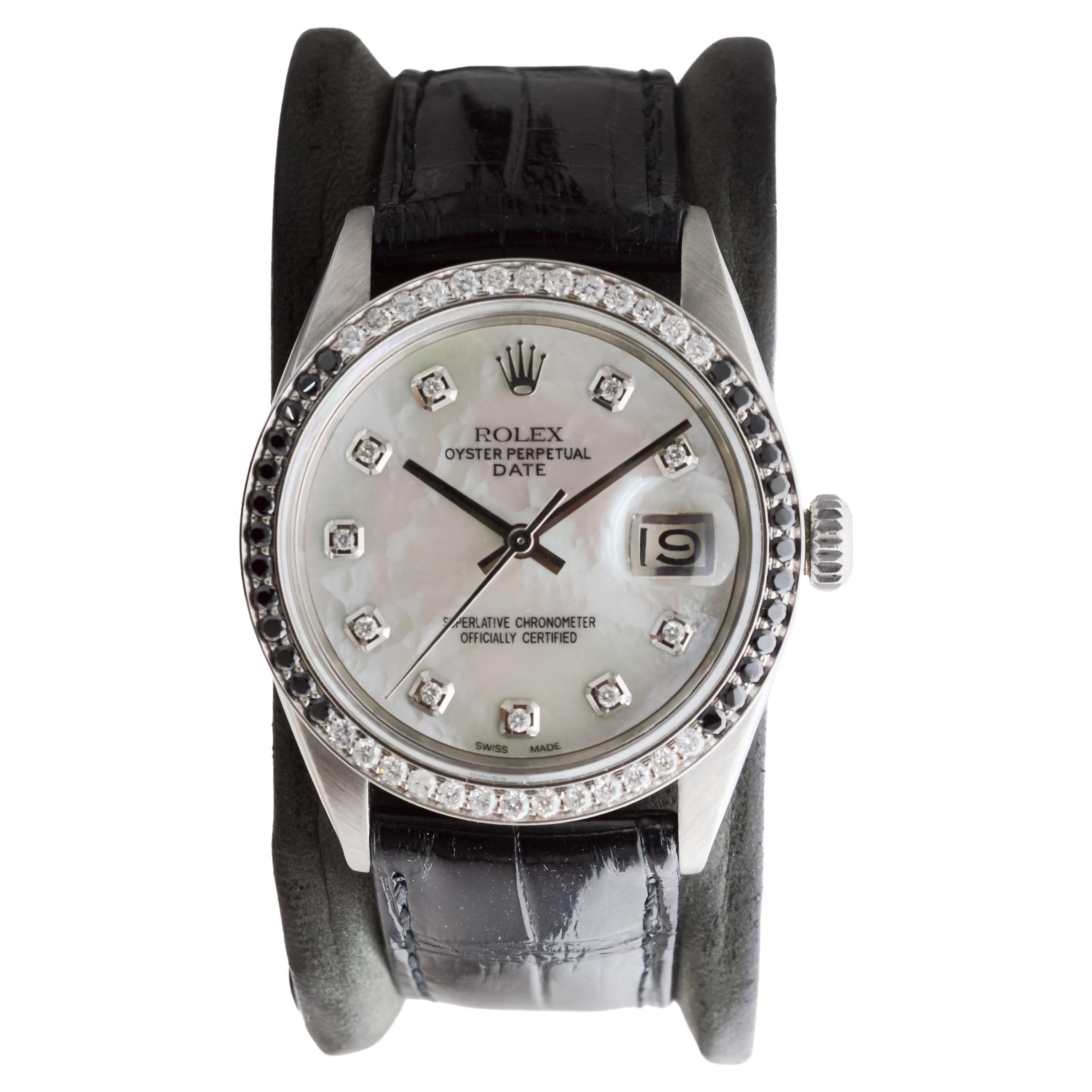 Rolex Data O.P. in acciaio con quadrante P.M.P. personalizzato e lunetta con diamanti, circa anni '70 In condizioni ottime in vendita a Long Beach, CA
