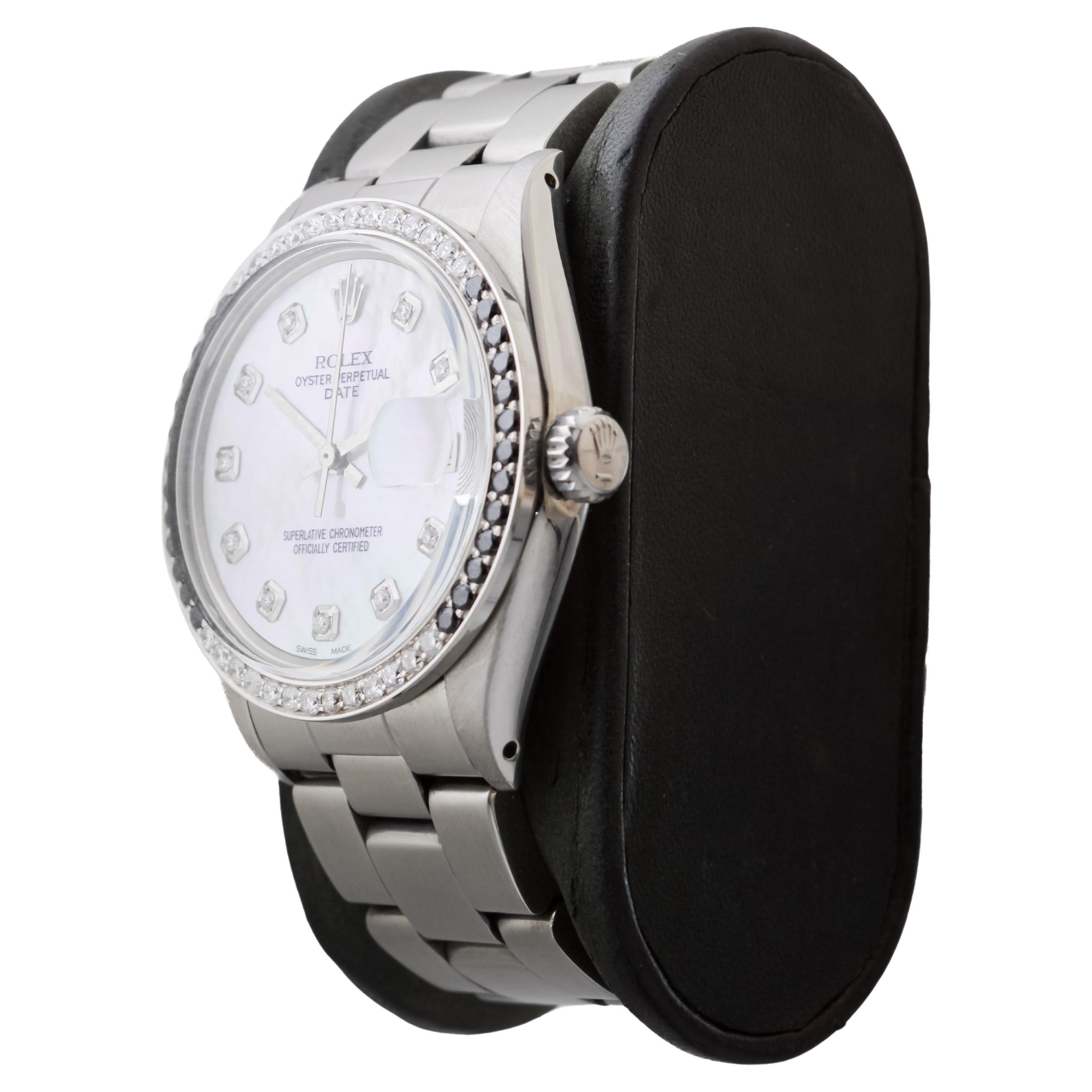 Rolex Steel O.P Date mit Custom Made M.O.P Zifferblatt und Diamantlünette um 1970 für Damen oder Herren im Angebot