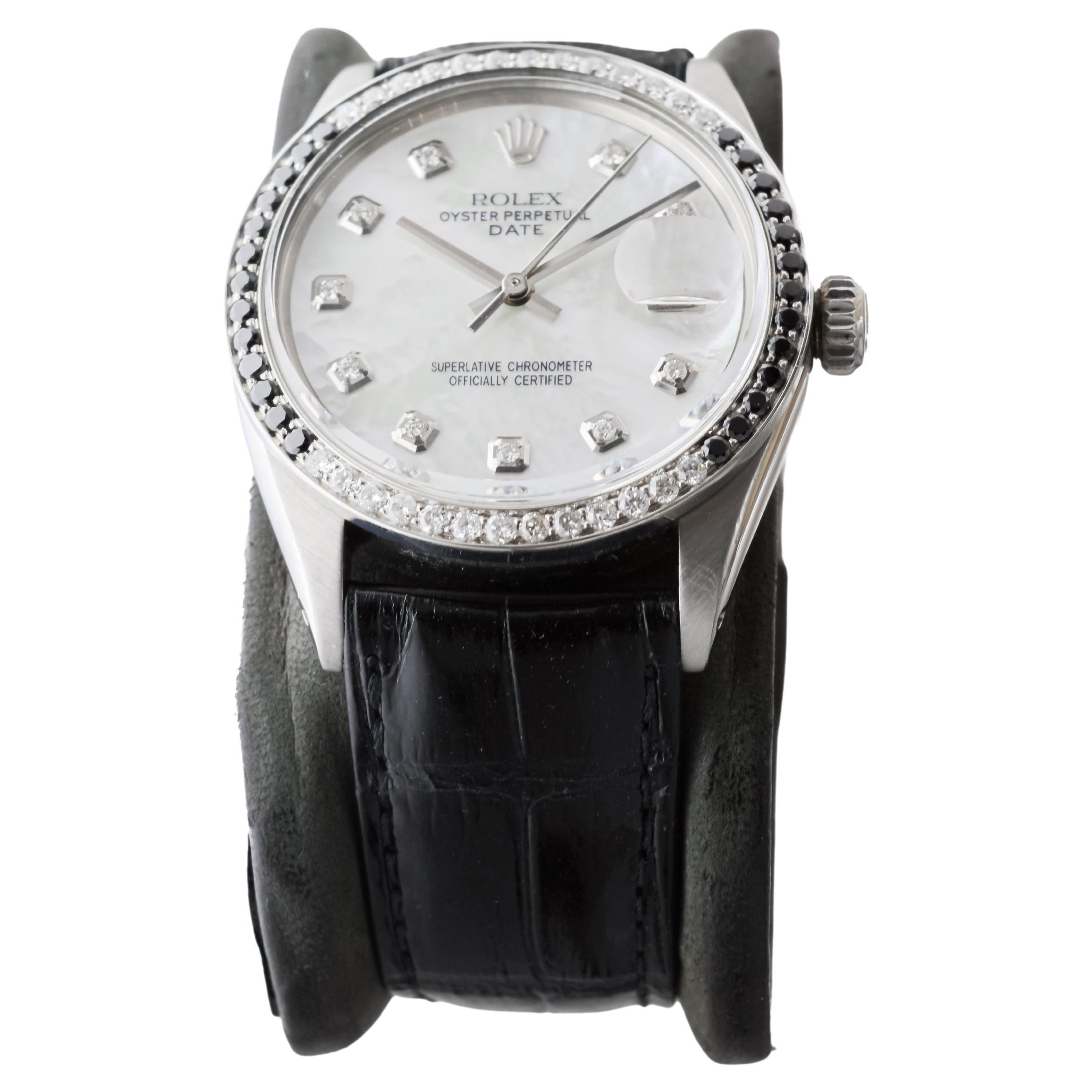 da uomo o donna Rolex Data O.P. in acciaio con quadrante P.M.P. personalizzato e lunetta con diamanti, circa anni '70 in vendita