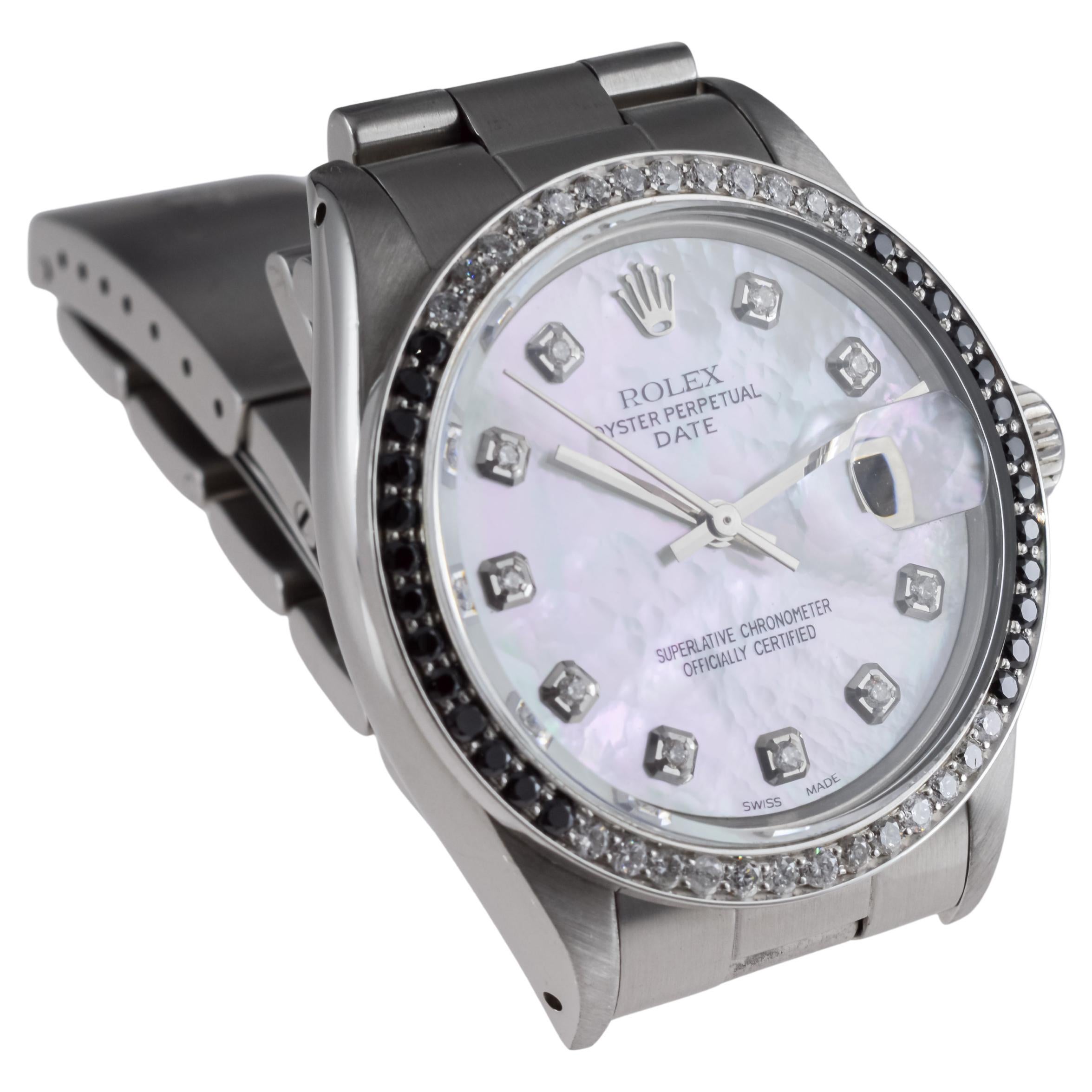 Rolex Steel O.P Date mit Custom Made M.O.P Zifferblatt und Diamantlünette um 1970 im Angebot 1