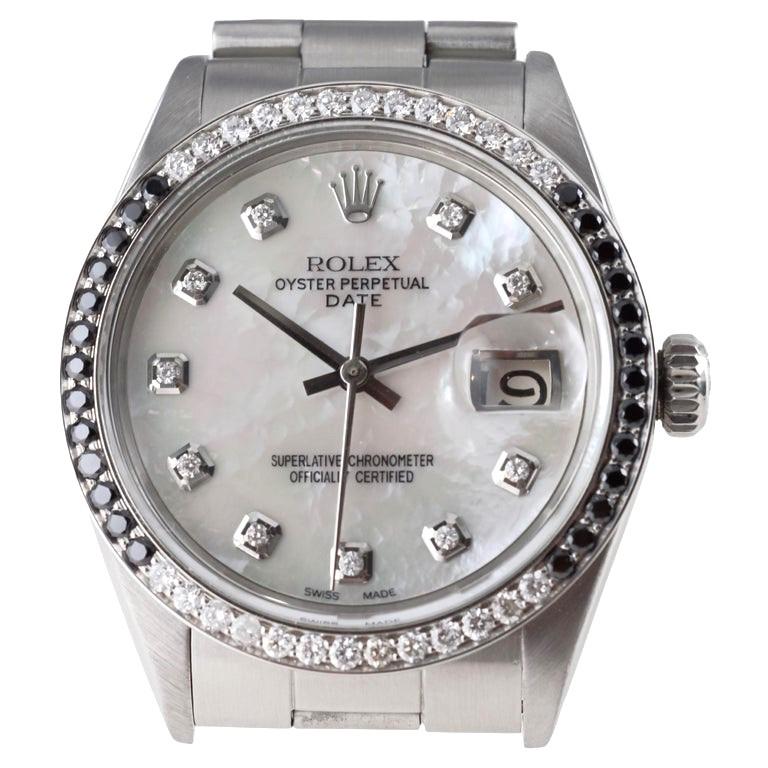 Rolex Steel O.P Date mit Custom Made M.O.P Zifferblatt und Diamantlünette um 1970 im Angebot 2