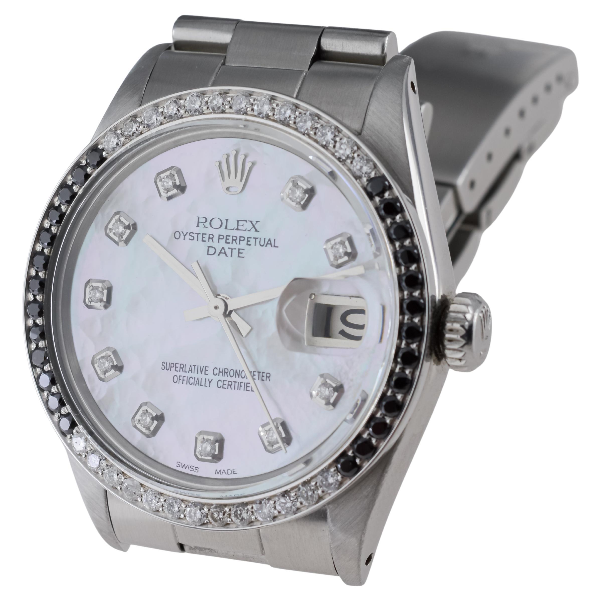 Rolex Steel O.P Date mit Custom Made M.O.P Zifferblatt und Diamantlünette um 1970 im Angebot 3