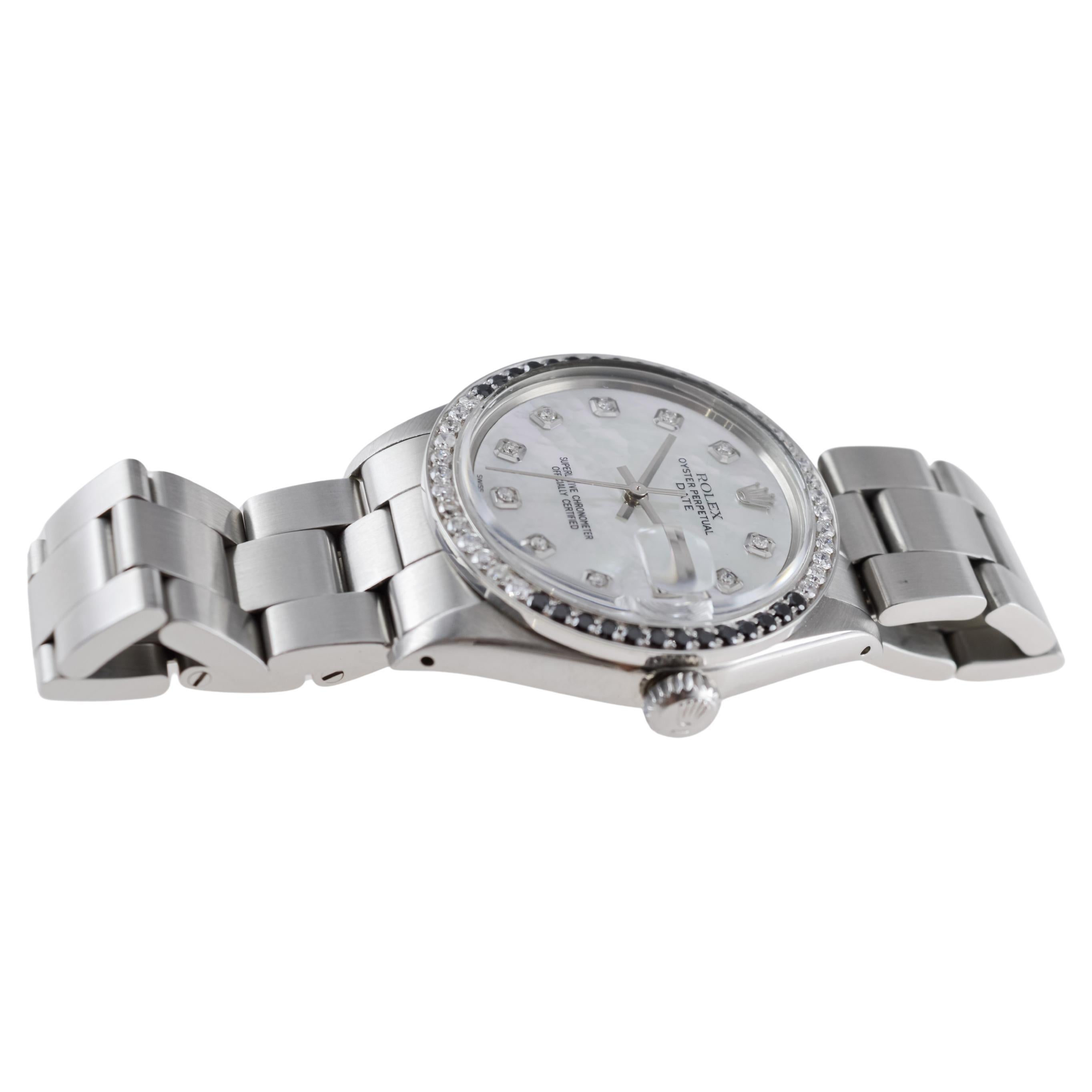 Rolex Steel O.P Date mit Custom Made M.O.P Zifferblatt und Diamantlünette um 1970 im Angebot 4