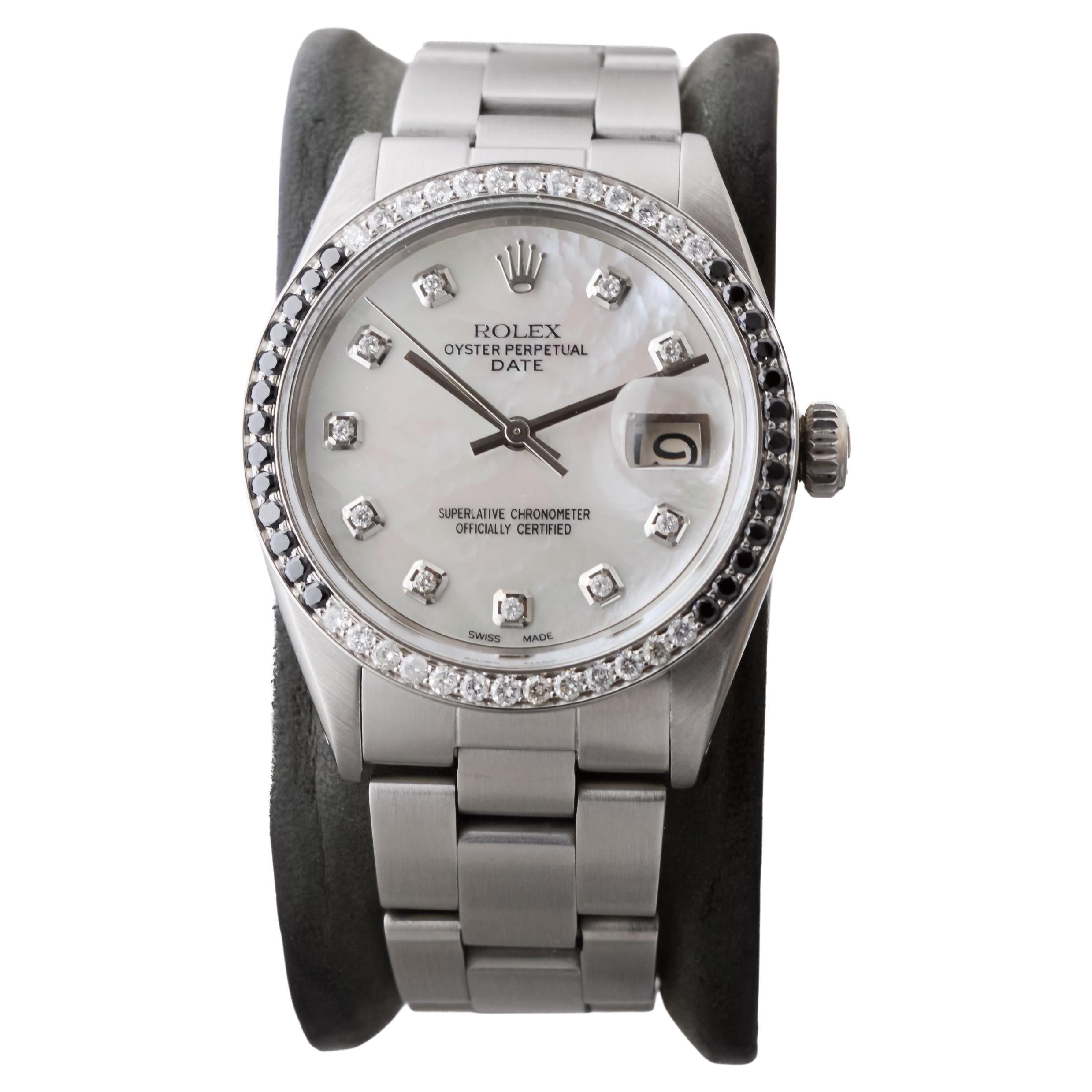 Rolex Montre O.P Date en acier avec cadran M.O.P fait sur mesure et lunette en diamants, circa 1970