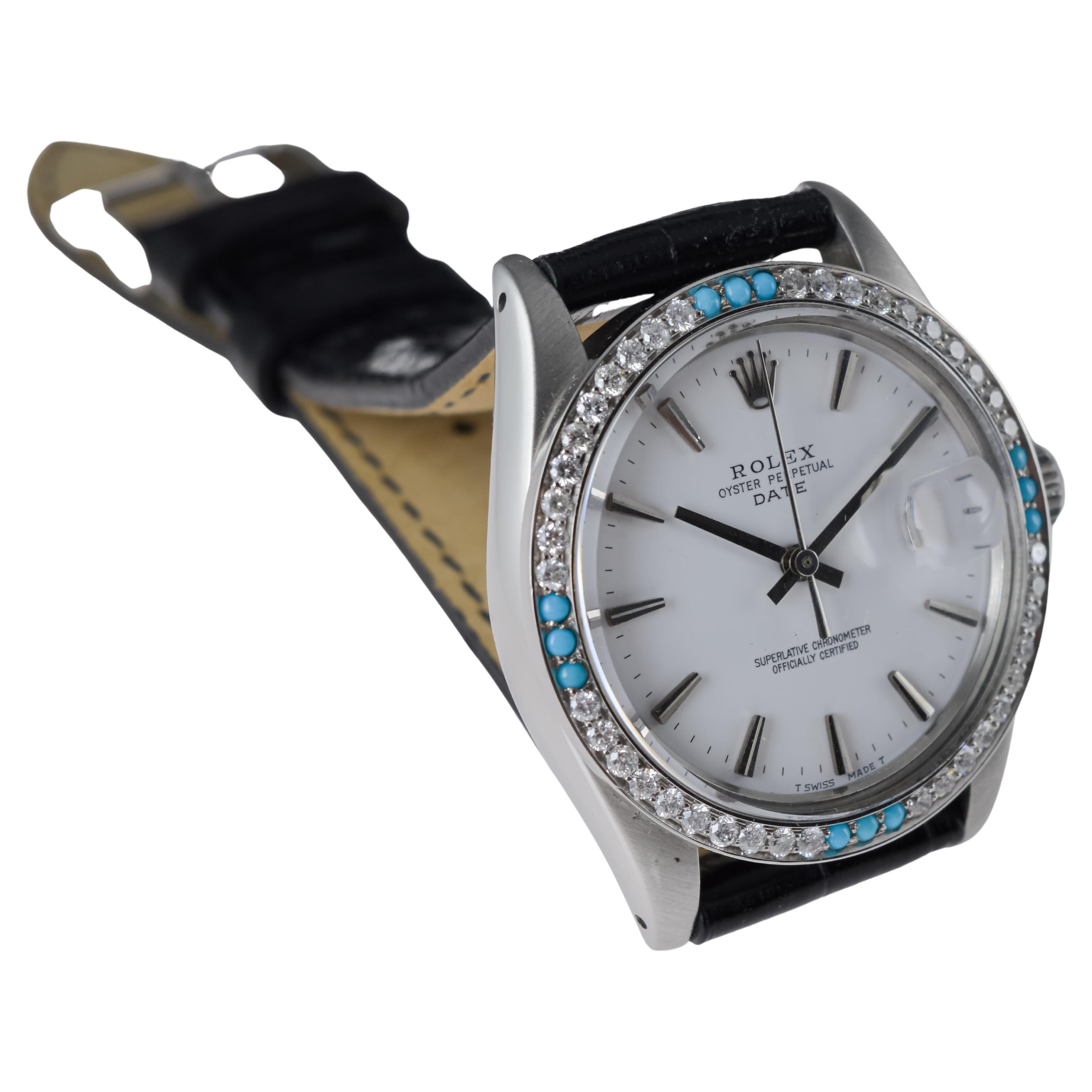 Rolex Montre O.P Date avec cadran blanc rare d'origine et lunette en diamants, ca 1970 en vente 5