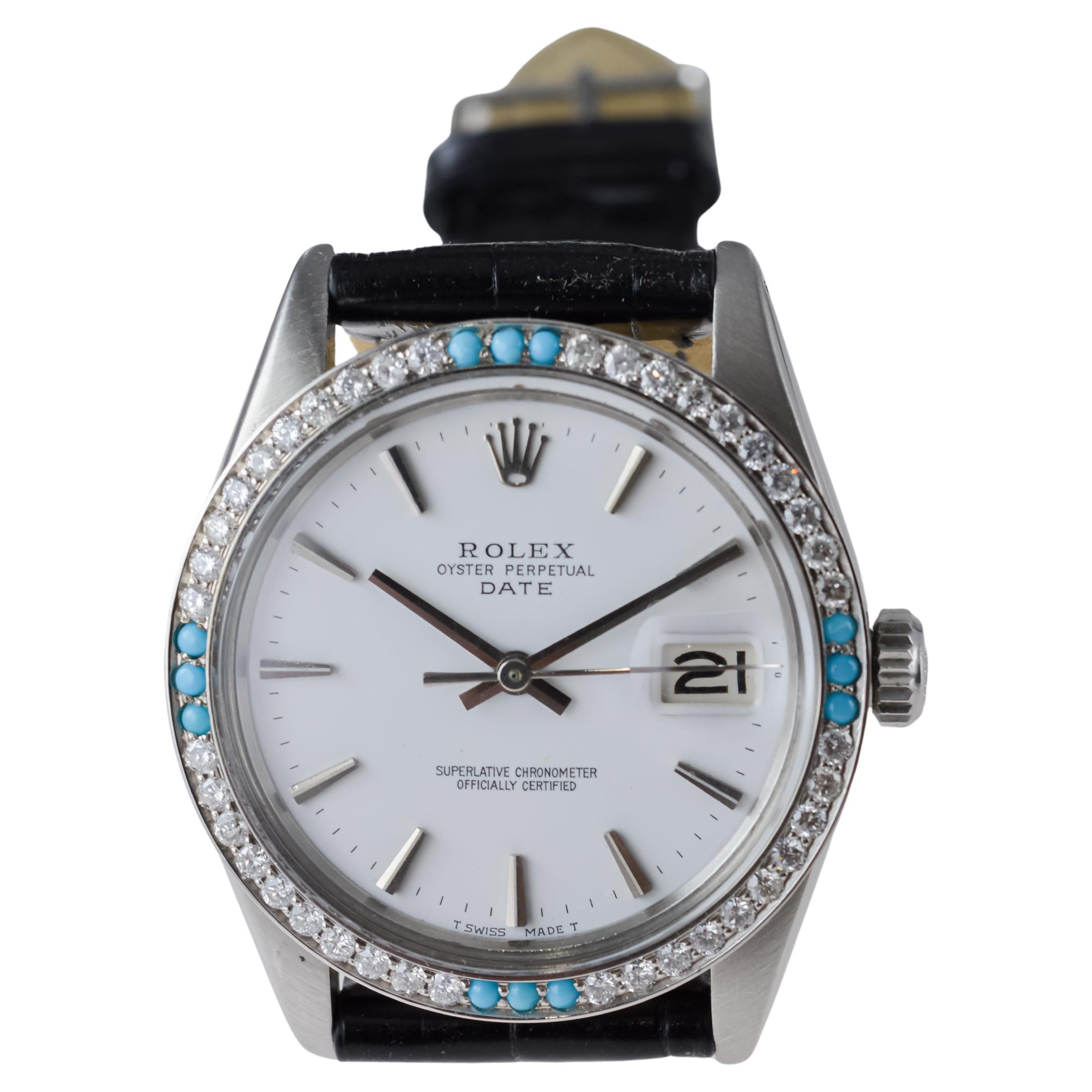 Rolex Montre O.P Date avec cadran blanc rare d'origine et lunette en diamants, ca 1970 en vente 6