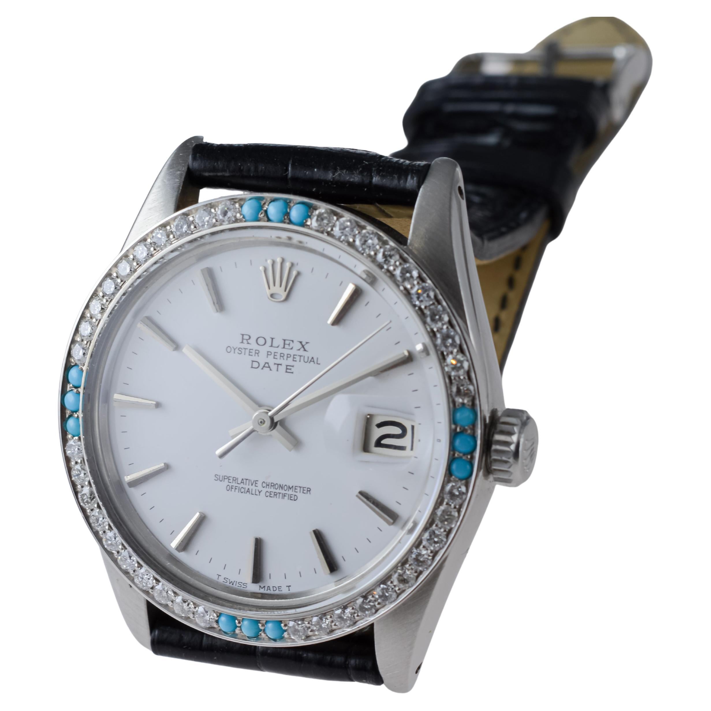 Rolex Montre O.P Date avec cadran blanc rare d'origine et lunette en diamants, ca 1970 en vente 7