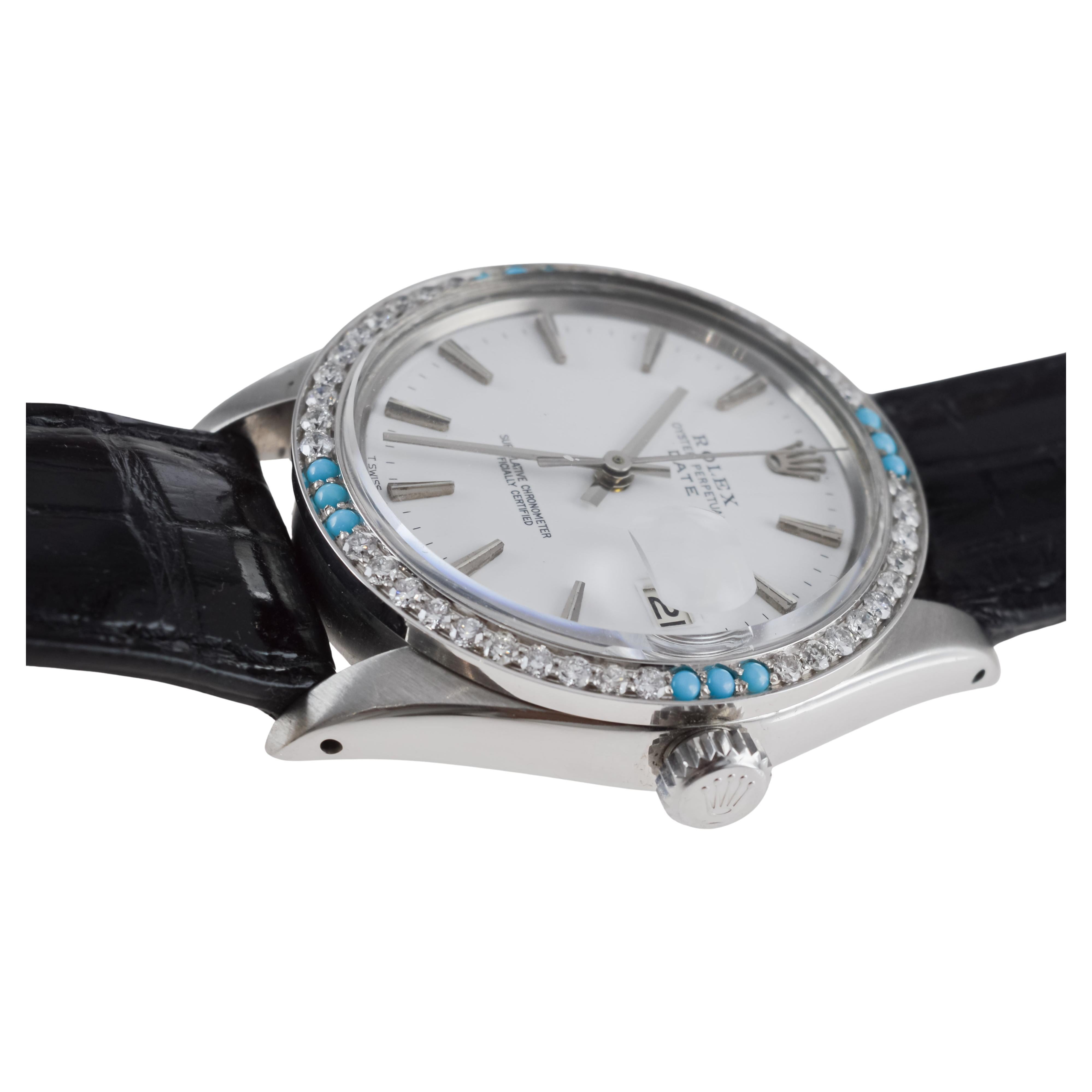 Rolex Montre O.P Date avec cadran blanc rare d'origine et lunette en diamants, ca 1970 en vente 8