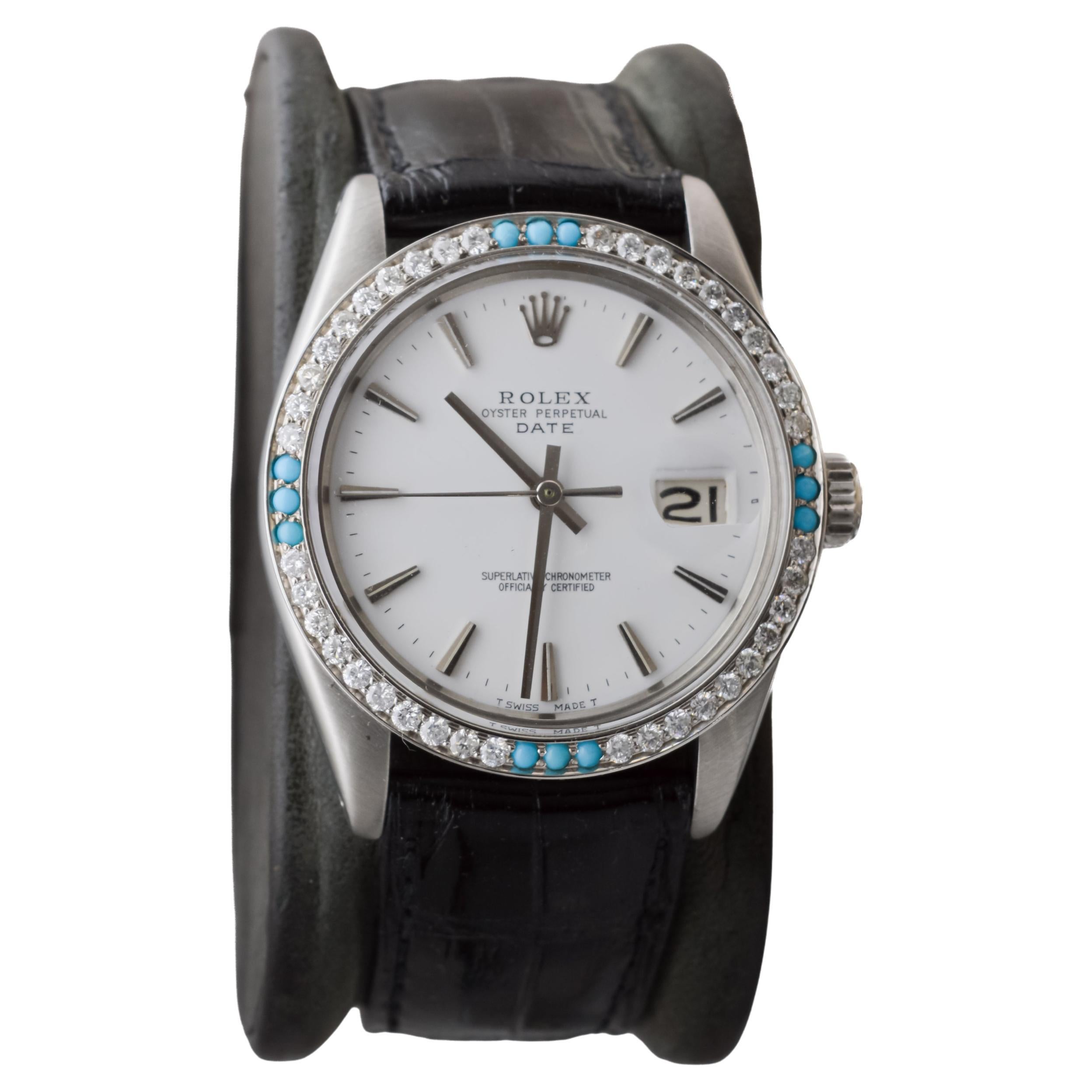 Moderne Rolex Montre O.P Date avec cadran blanc rare d'origine et lunette en diamants, ca 1970 en vente