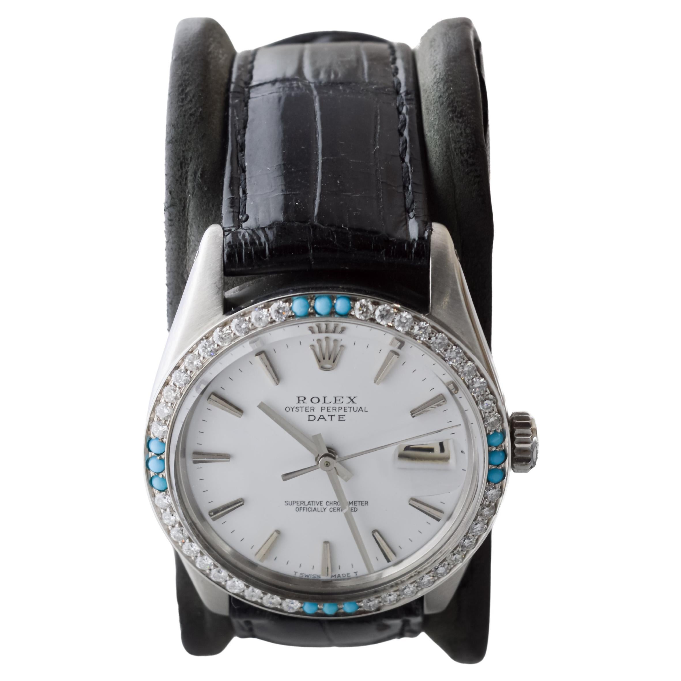 Rolex Montre O.P Date avec cadran blanc rare d'origine et lunette en diamants, ca 1970 Unisexe en vente