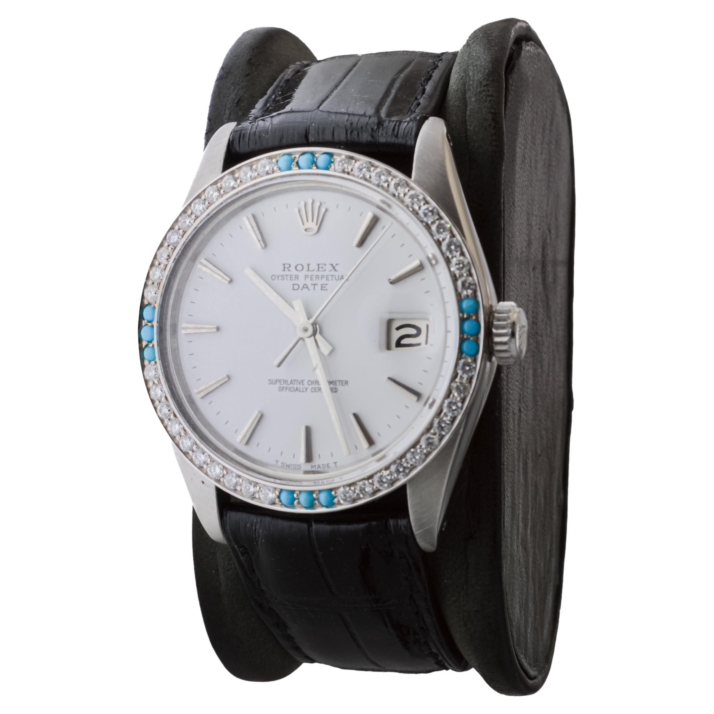 Rolex Montre O.P Date avec cadran blanc rare d'origine et lunette en diamants, ca 1970 en vente 1