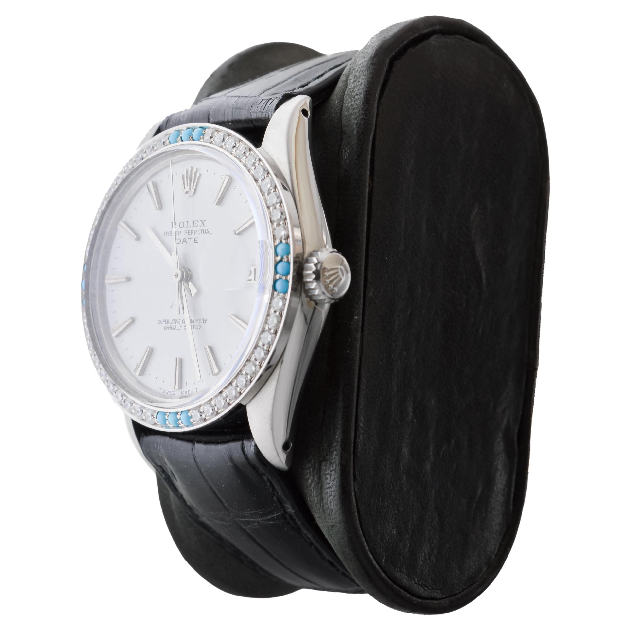 Rolex Montre O.P Date avec cadran blanc rare d'origine et lunette en diamants, ca 1970 en vente 2