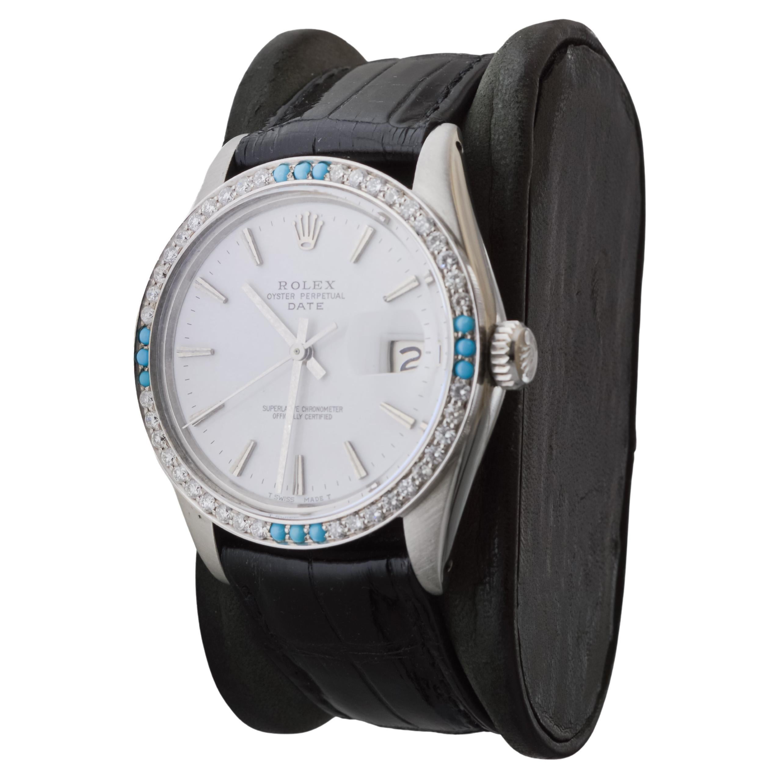 Rolex Montre O.P Date avec cadran blanc rare d'origine et lunette en diamants, ca 1970 en vente 3