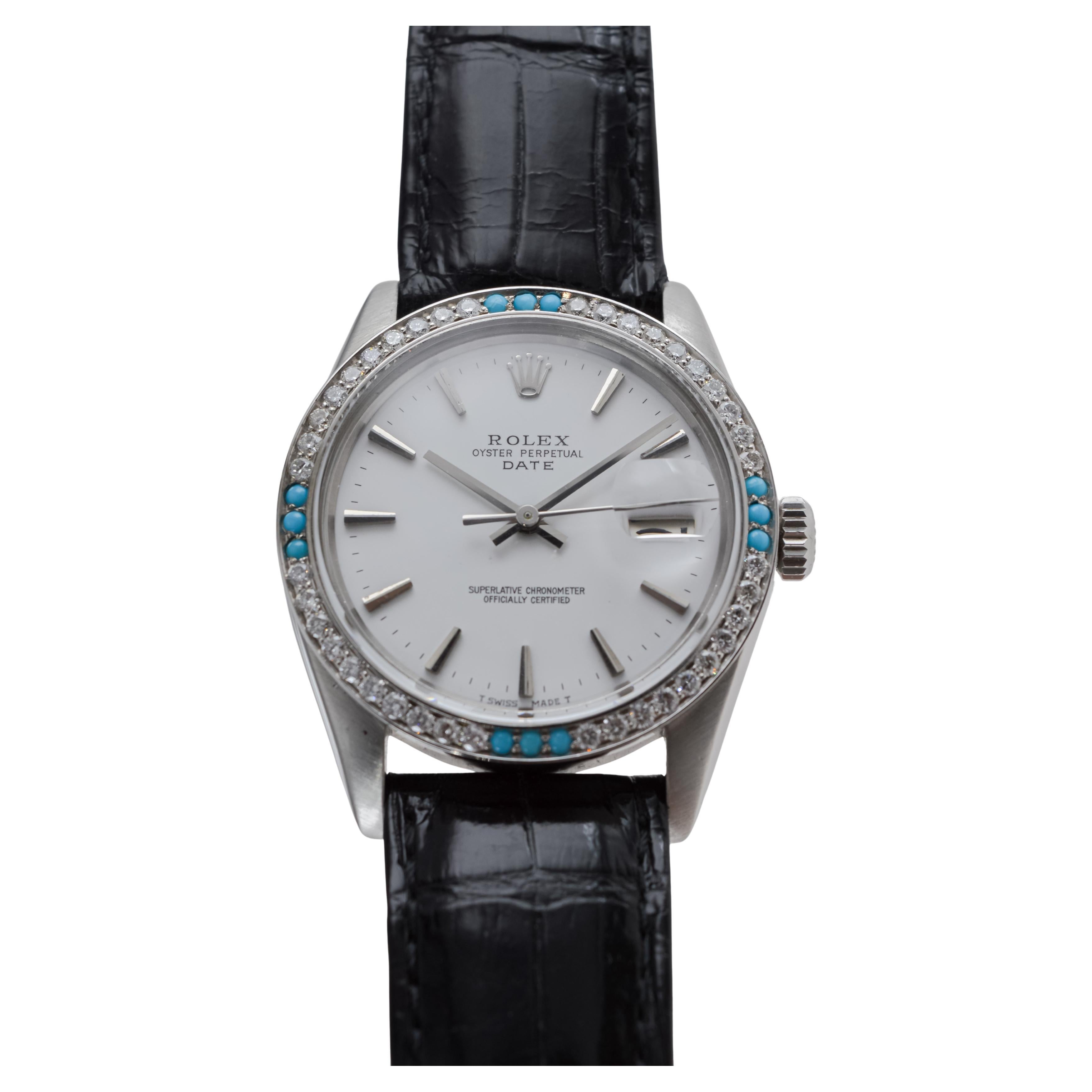 Rolex Montre O.P Date avec cadran blanc rare d'origine et lunette en diamants, ca 1970 en vente 4