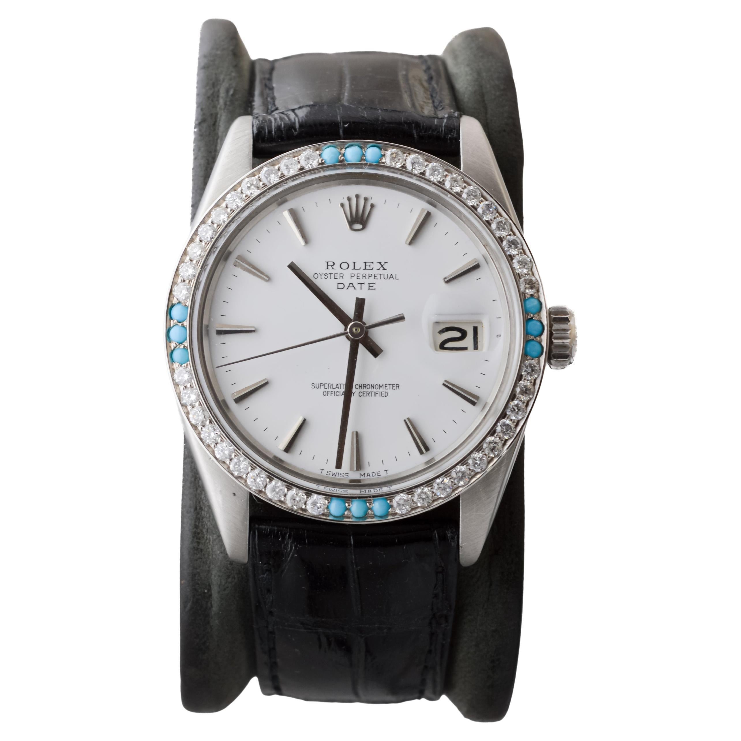 Rolex Montre O.P Date avec cadran blanc rare d'origine et lunette en diamants, ca 1970 en vente