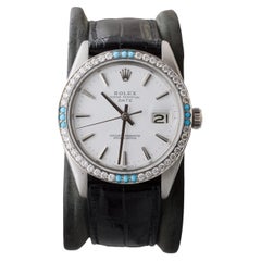 Rolex Stahl O.P Datum mit originalem seltenem weißem Zifferblatt und Diamant-Lünette ca. 1970er Jahre