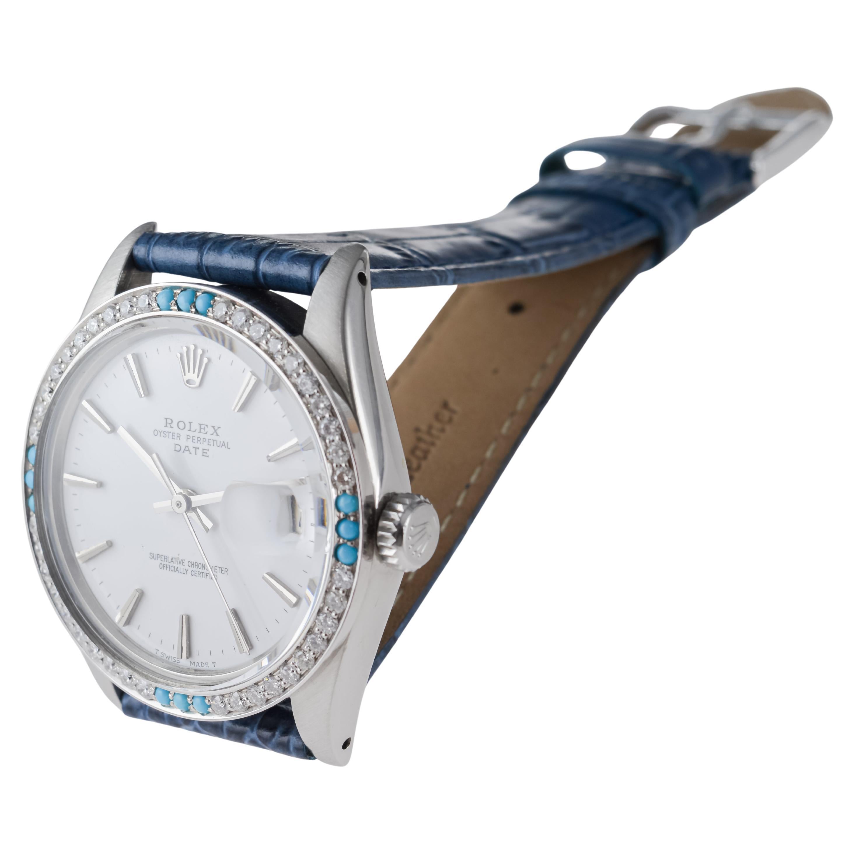 Rolex Steel O.P Date with Rare White Dial and Diamond Bezel circa, 1970's For Sale 5