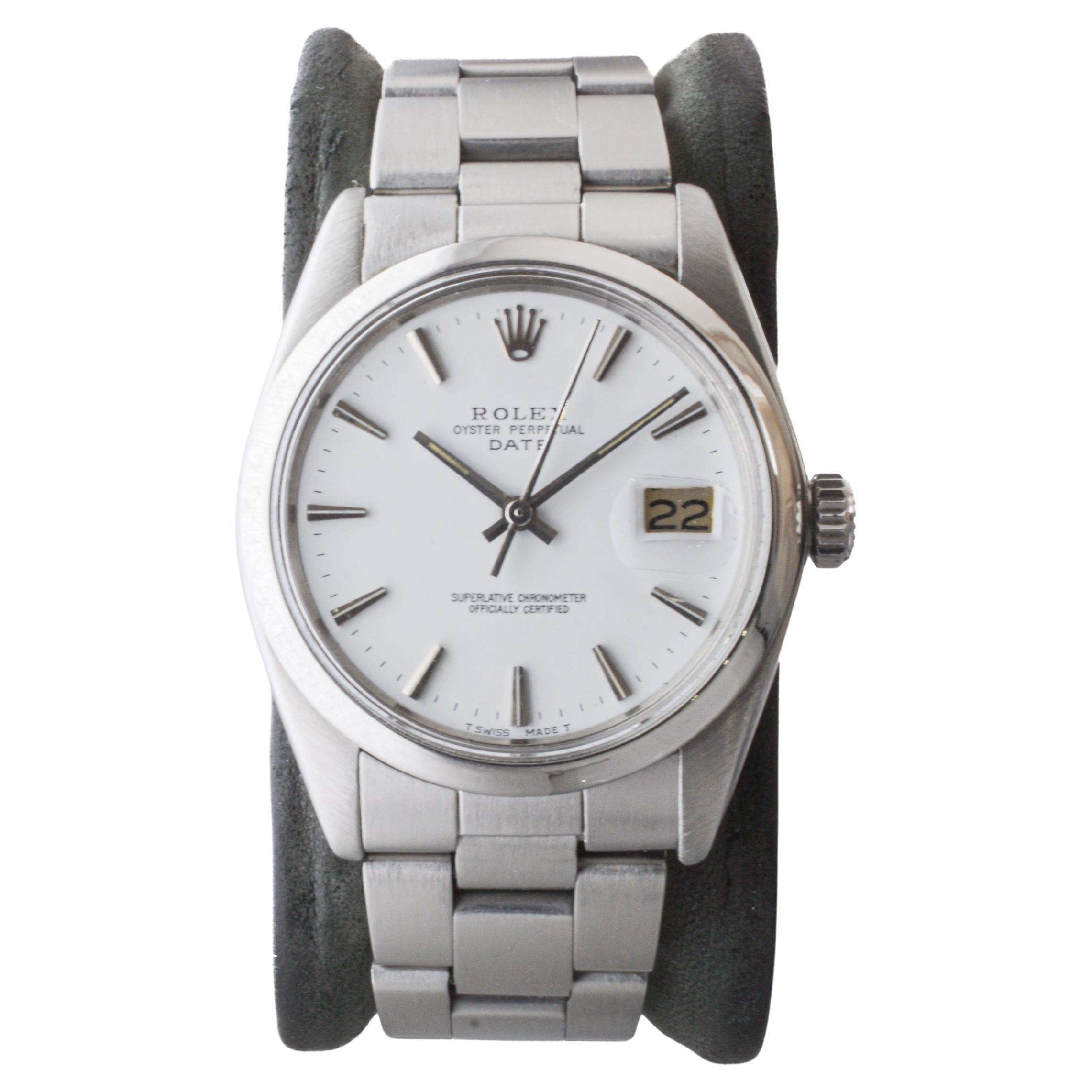 Rolex Steel O.P Date with Rare White Dial and Diamond Bezel circa, 1970's For Sale 8