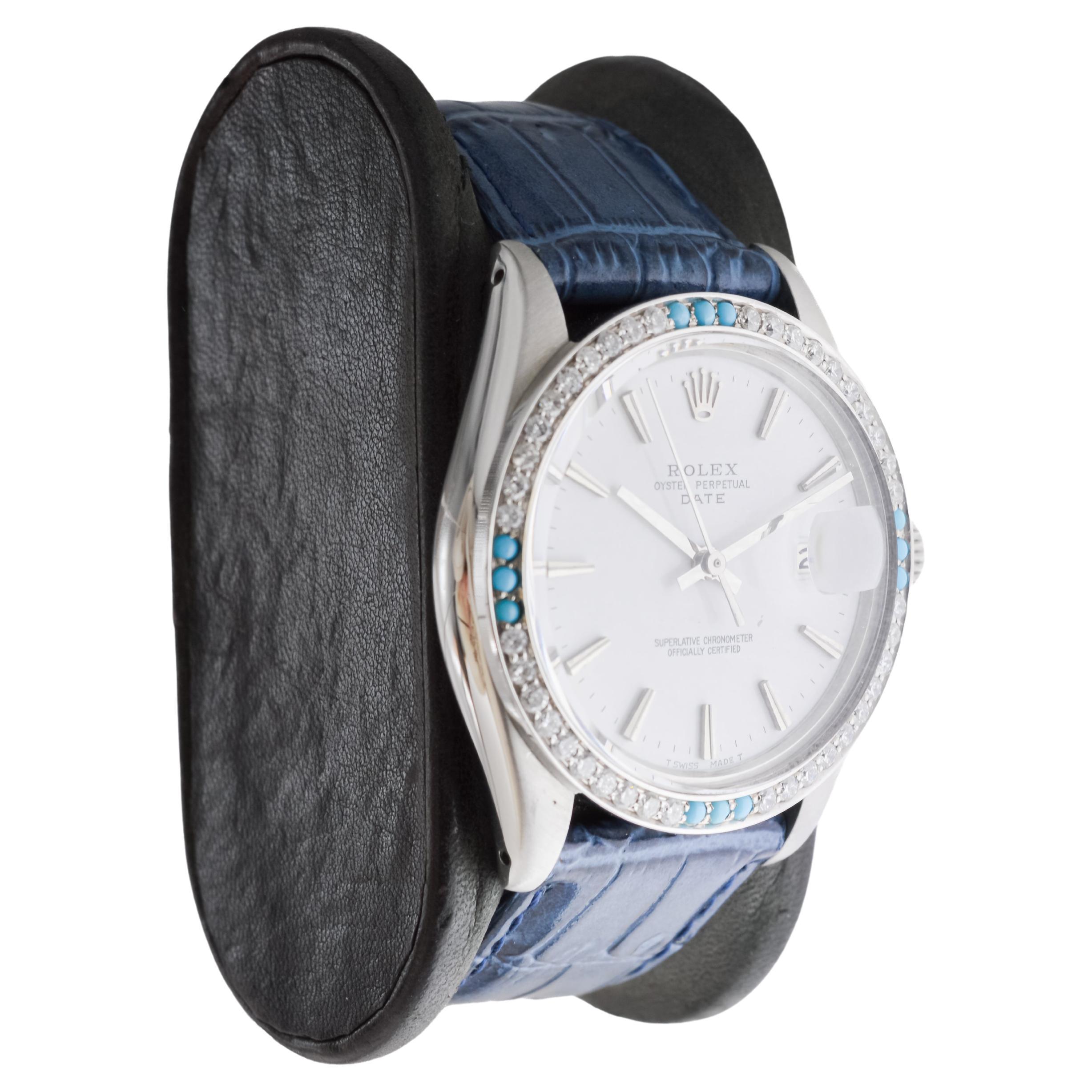 FACTORY / HOUSE: Rolex Watch Company
STYLE / REFERENCE: Oyster Perpetual Date / Reference 1500
METAL / MATERIAL: Stainless Steel
CIRCA / YEAR: 1970's
DIMENSIONS / SIZE: Length 42mm X Diameter 35mm
MOVEMENT / CALIBER: Perpetual Winding / 26 Jewels /