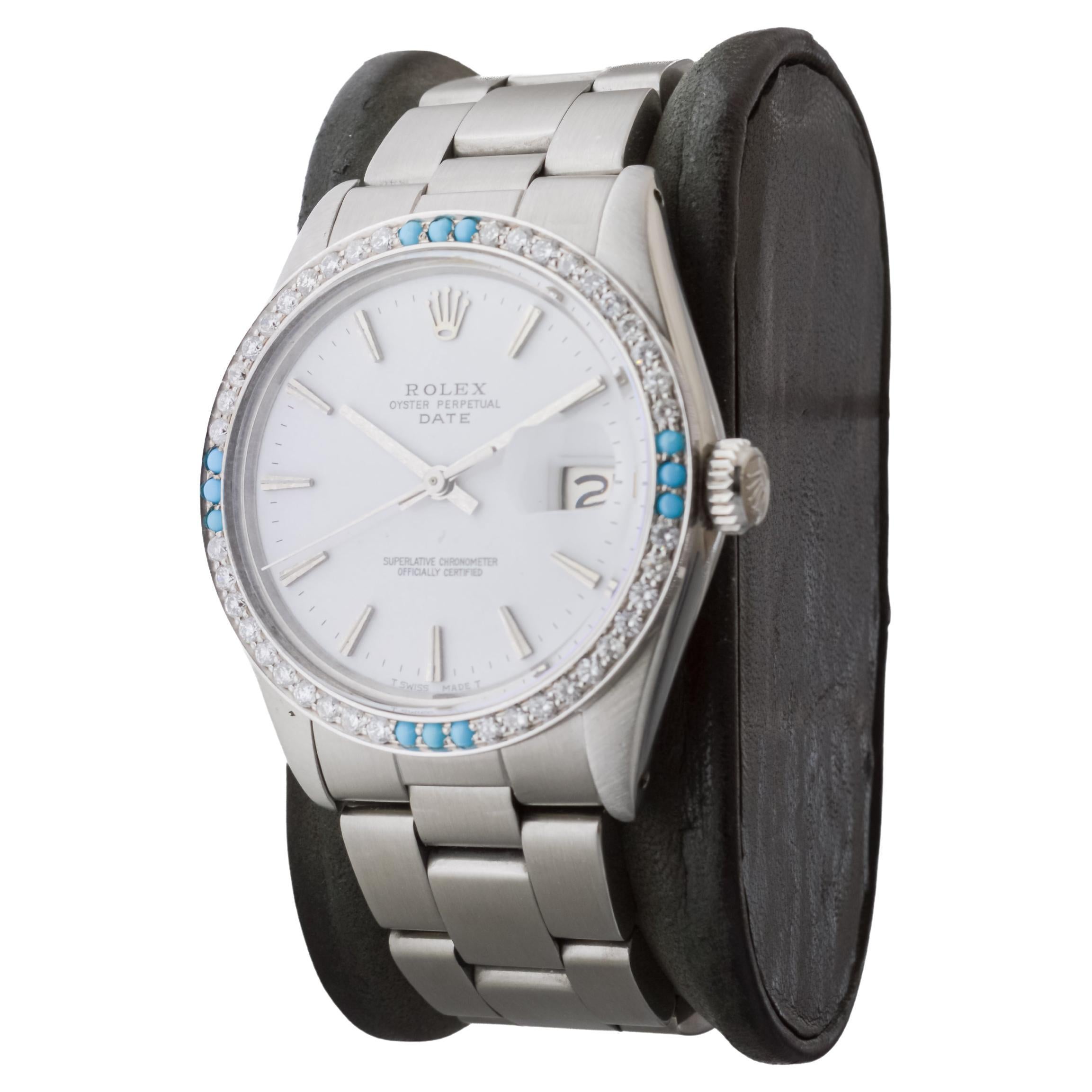 Rolex Steel O.P Date with Rare White Dial and Diamond Bezel circa, 1970's For Sale 2