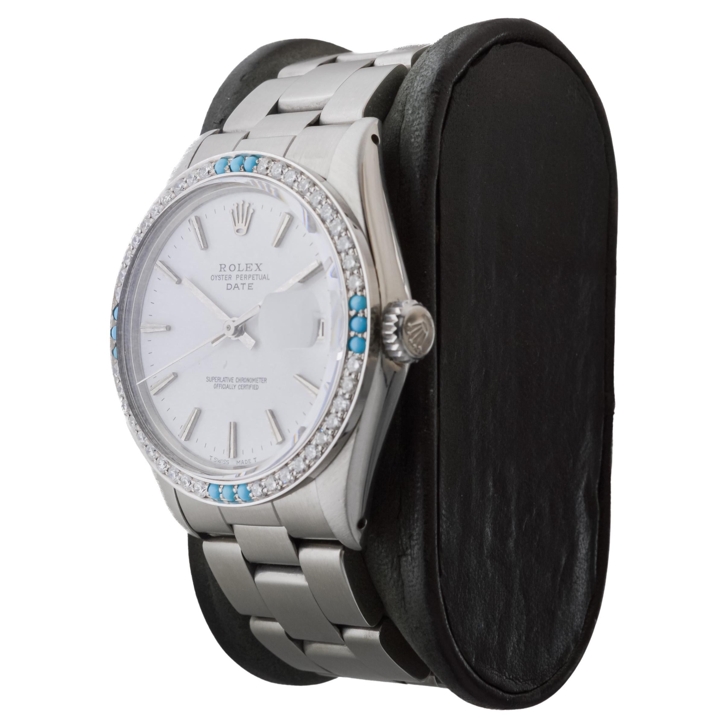 Rolex Steel O.P Date with Rare White Dial and Diamond Bezel circa, 1970's For Sale 3