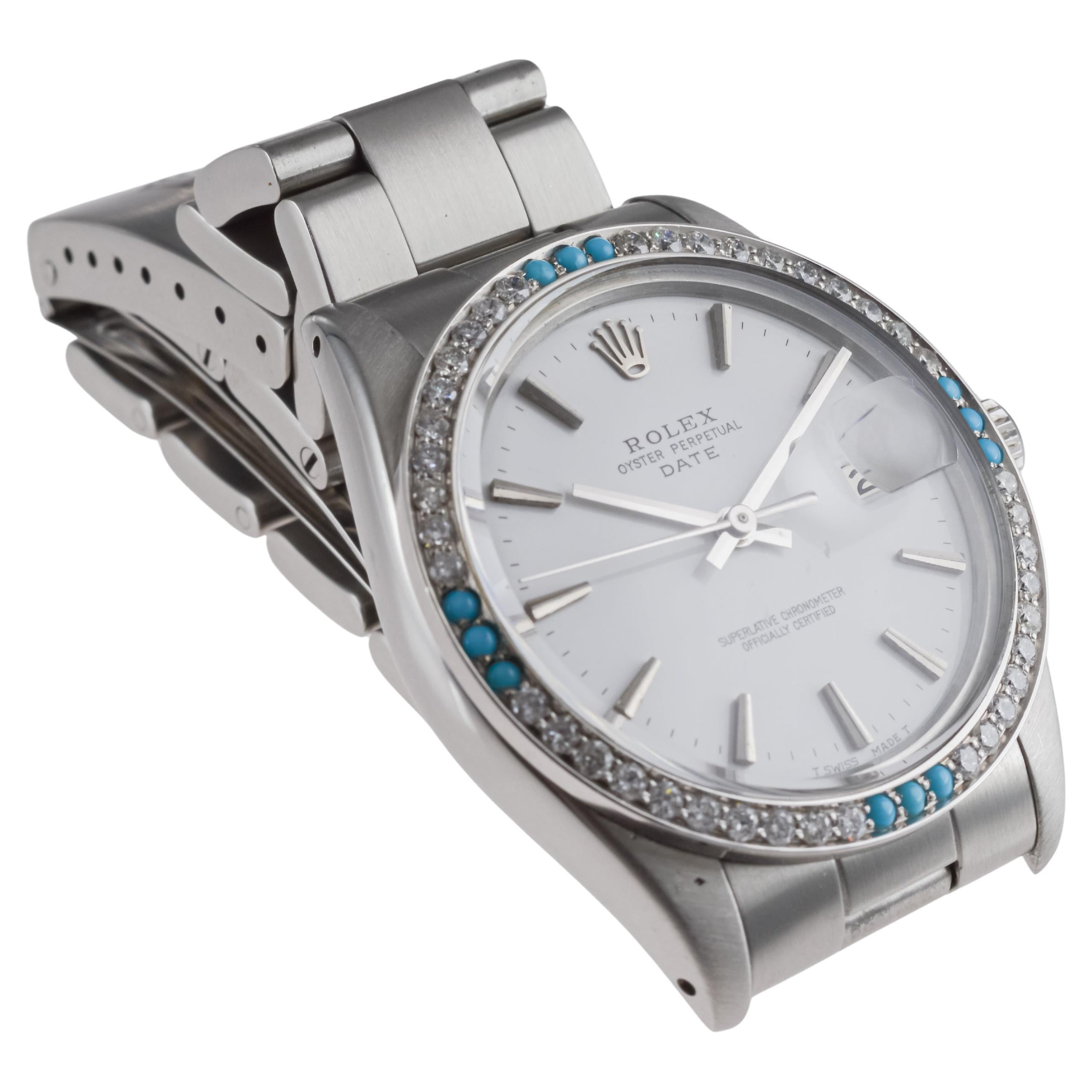 Rolex Steel O.P Date with Rare White Dial and Diamond Bezel circa, 1970's For Sale 4