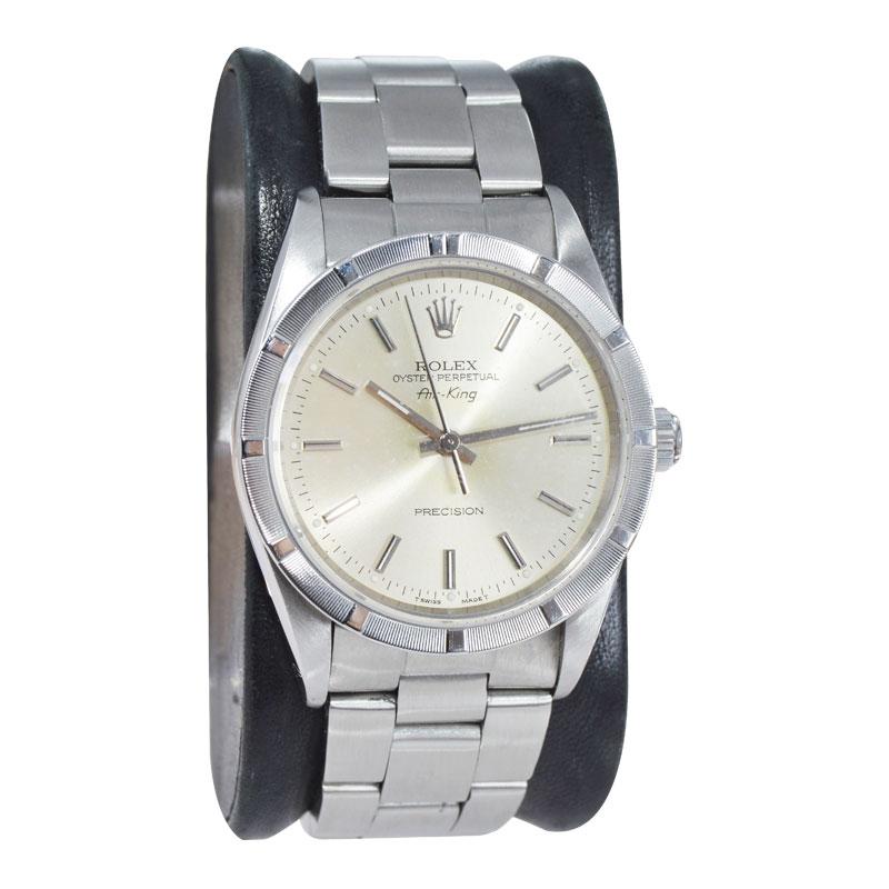 Moderniste Rolex Oyster Air King en acier avec papiers d'origine de 1996 en vente