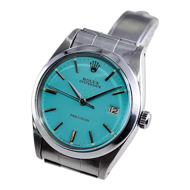 Rolex Steel Oyster Date with Custom Tiffany Blue Dial from 1957 Factory Bracelet 2