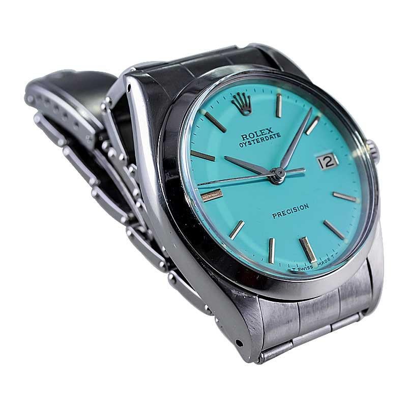 Women's or Men's Rolex Steel Oyster Date with Custom Tiffany Blue Dial from 1957 Factory Bracelet