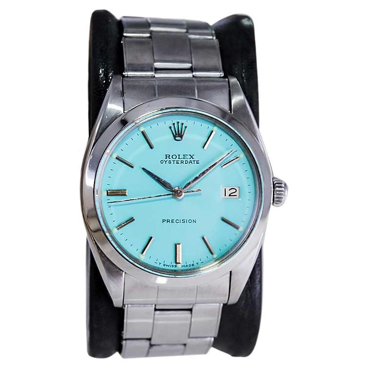 Rolex Steel Oyster Date with Custom Tiffany Blue Dial from 1957 Factory Bracelet