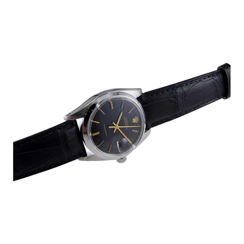 Rolex Steel Oysterdate with Rare Factory Black Dial and Gilt Numbers, 1970's 8