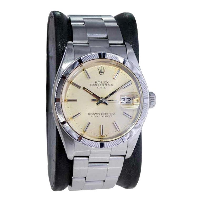FACTORY / HOUSE: Rolex Watch Company
STYLE / REFERENCE: Oyster Perpetual Date / Reference 1501
METAL / MATERIAL: Stainless Steel
CIRCA / YEAR: 1970's
DIMENSIONS / SIZE: Length 42mm X Diameter 35mm
MOVEMENT / CALIBER: Perpetual Winding / 26 Jewels /