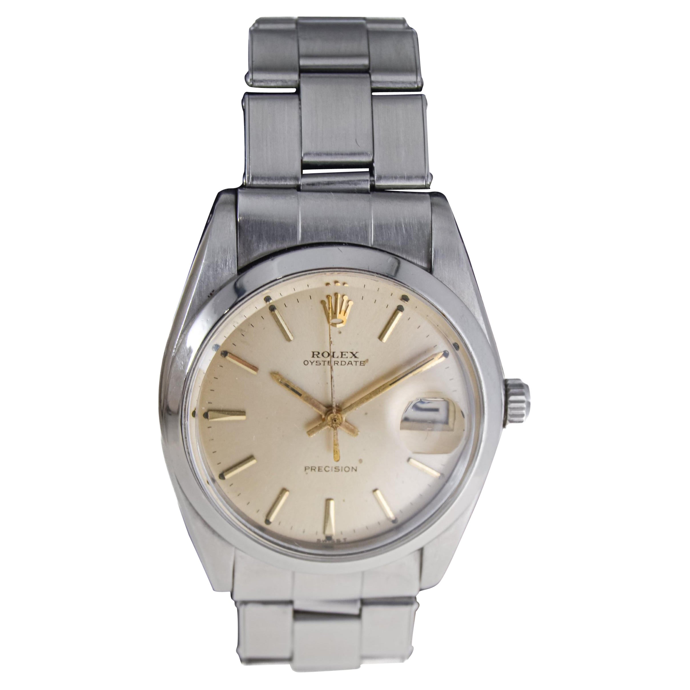 Rolex Steel Oyster Date with Factory Original Light Champagne Dial, 1960s For Sale 5