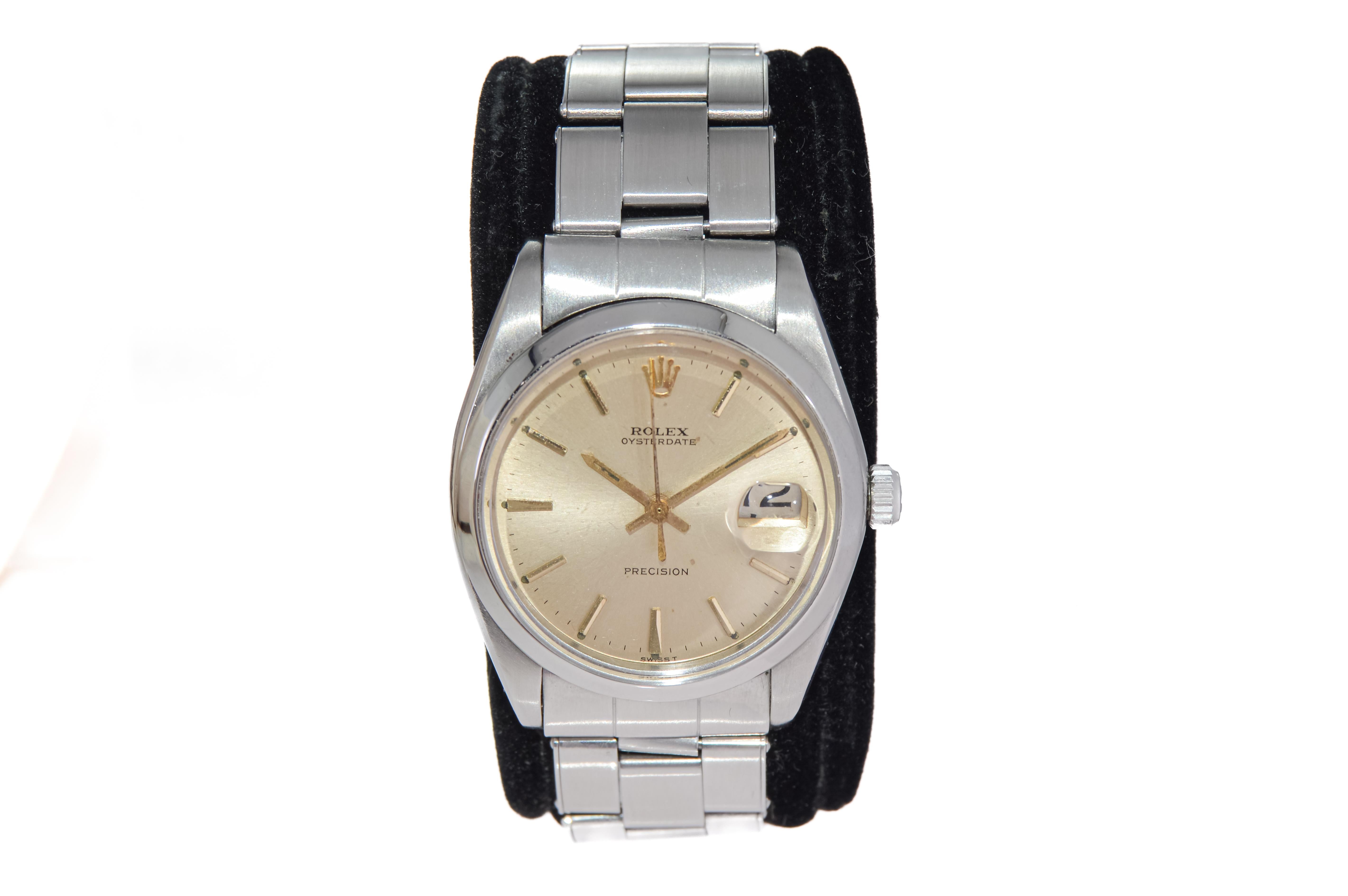 Rolex Stahl Oyster Date mit original hellem Champagner-Zifferblatt aus der Fabrik, 1960er Jahre (Modernistisch)