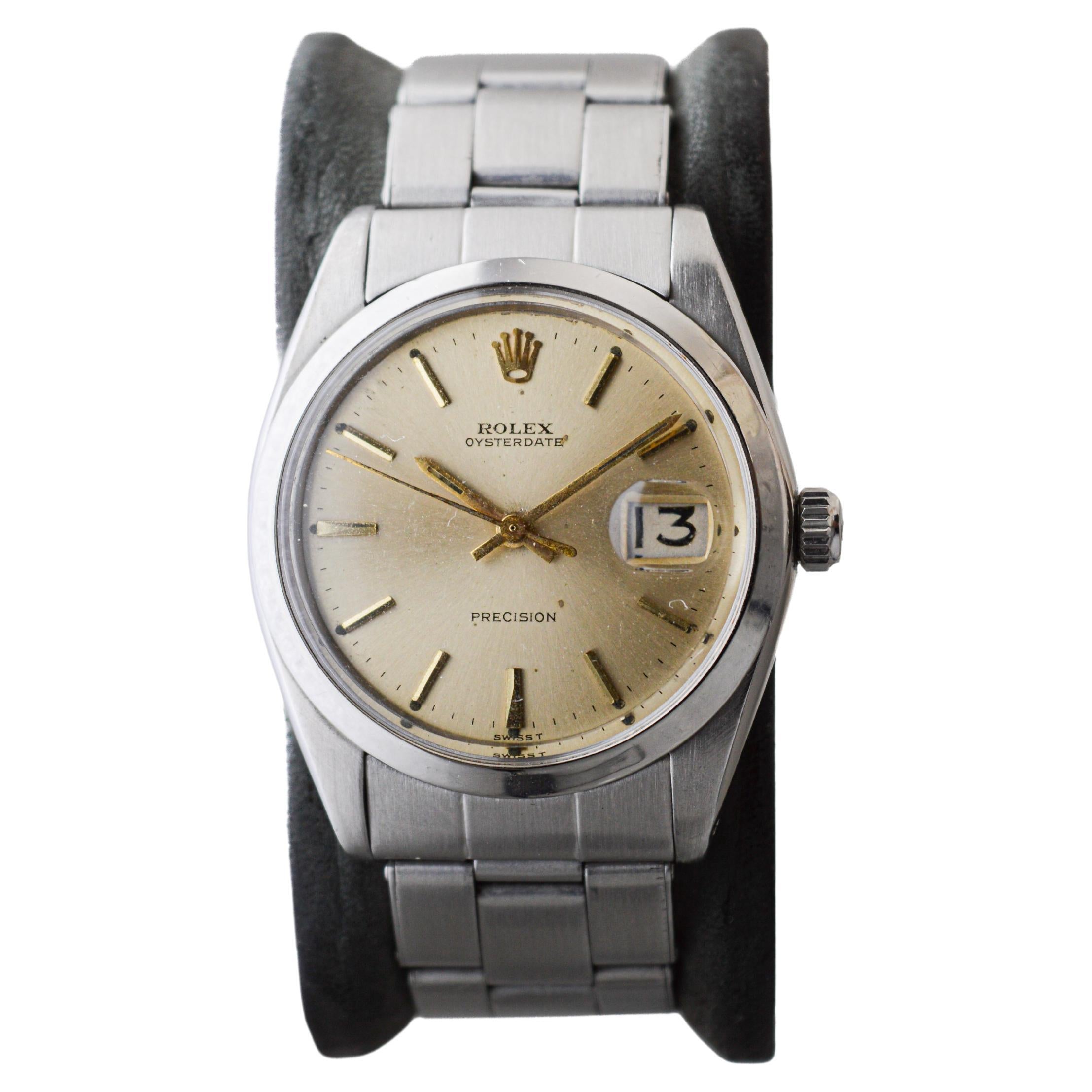Modern Rolex Steel Oyster Date with Factory Original Light Champagne Dial, 1960s For Sale