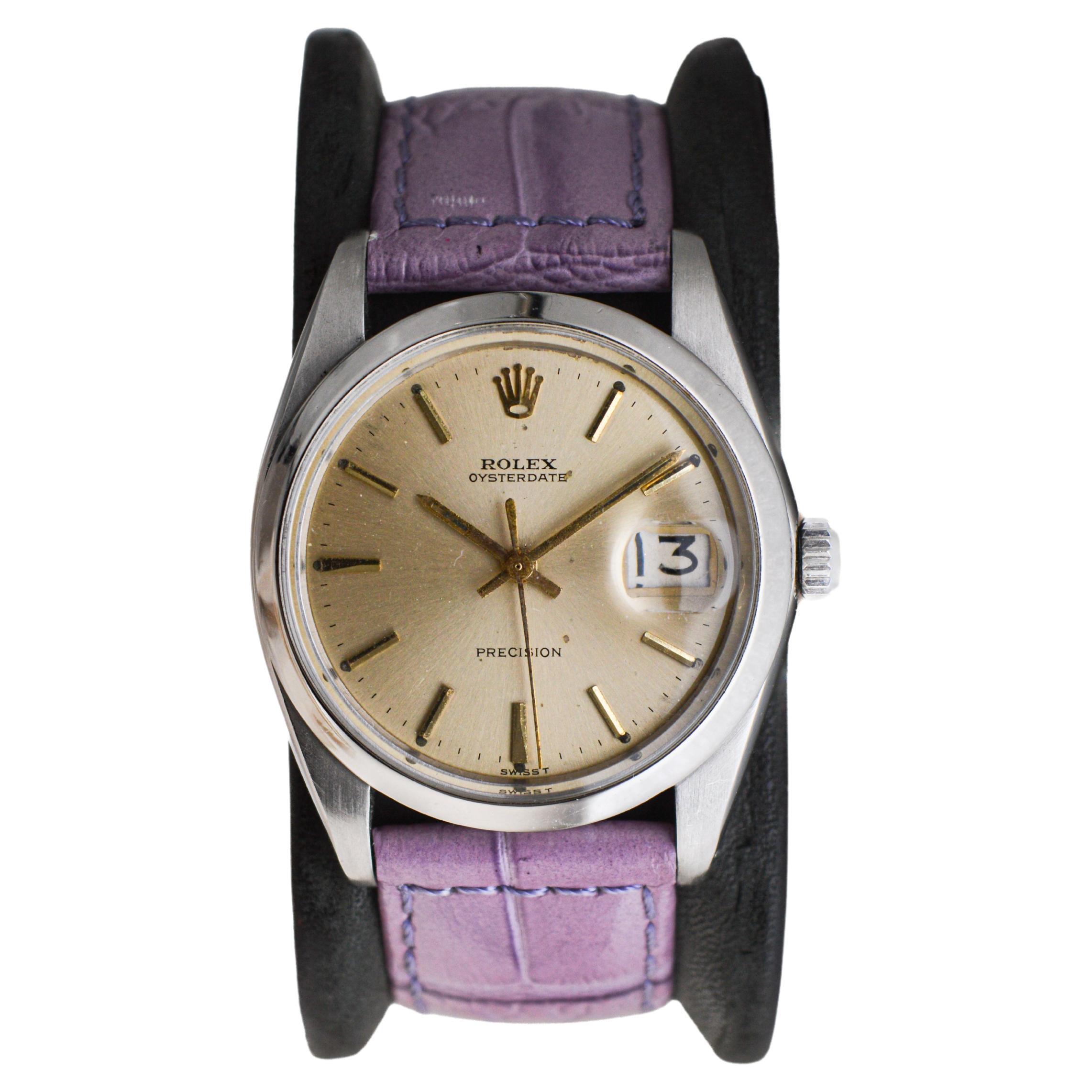 Modern Rolex Steel Oysterdate with Factory Original Light Champagne Dial, 1960s For Sale