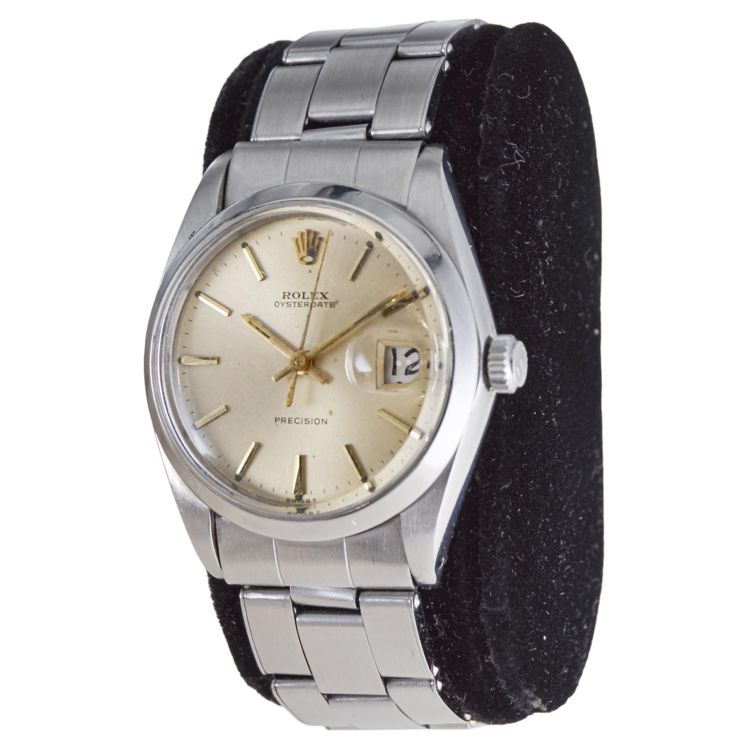 Rolex Stahl Oyster Date mit original hellem Champagner-Zifferblatt aus der Fabrik, 1960er Jahre im Zustand „Hervorragend“ in Long Beach, CA