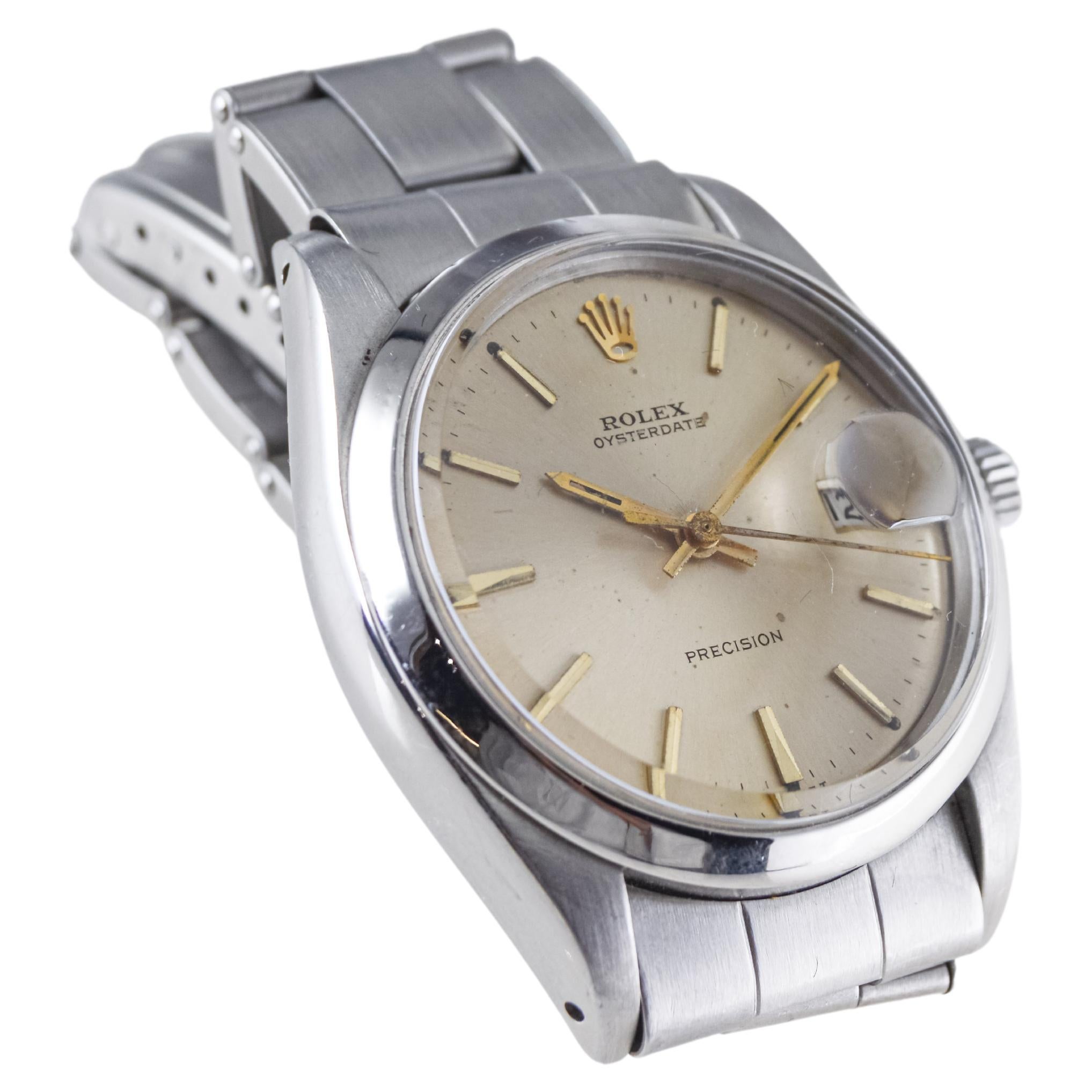 Rolex Stahl Oyster Date mit original hellem Champagner-Zifferblatt aus der Fabrik, 1960er Jahre für Damen oder Herren