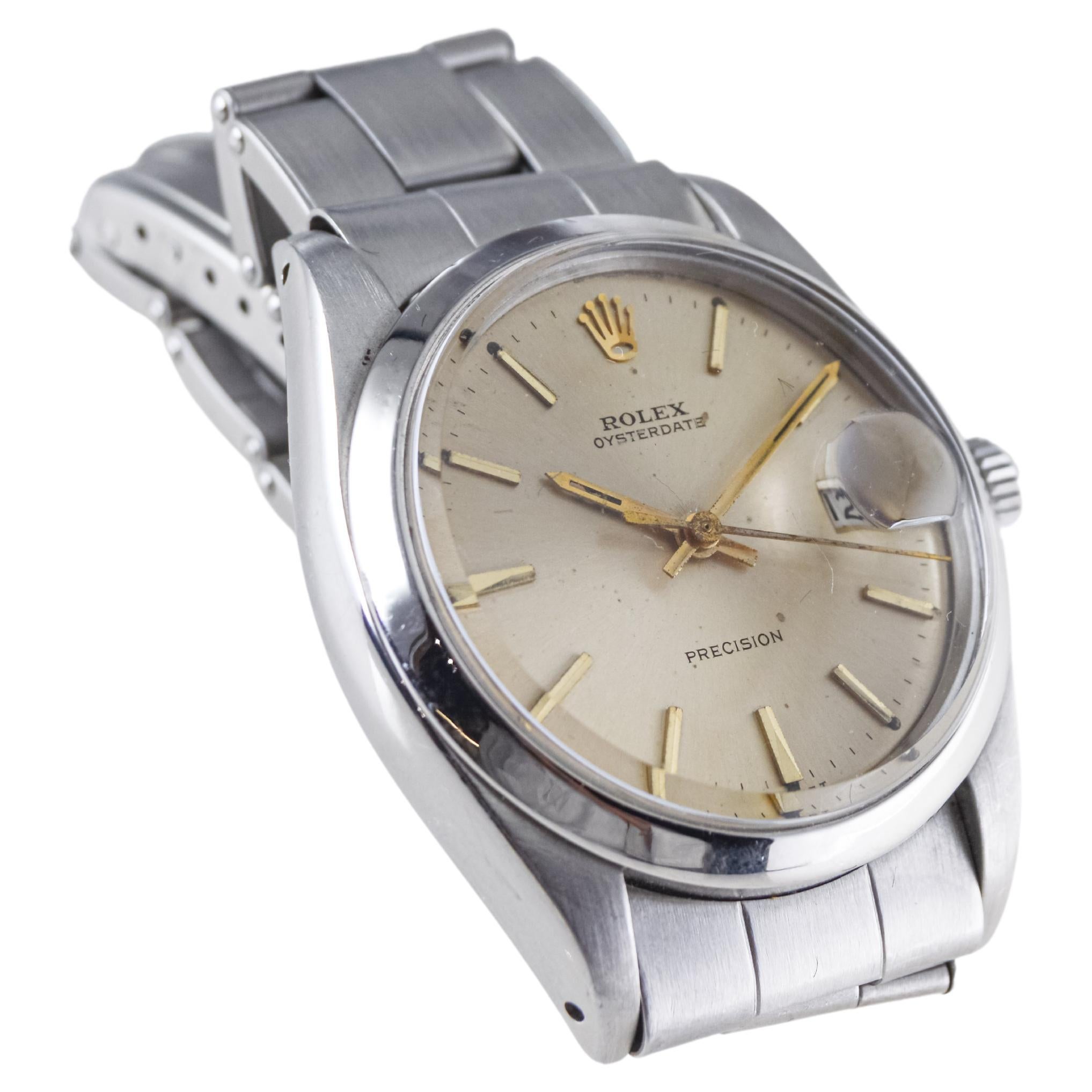Women's or Men's Rolex Steel Oyster Date with Factory Original Light Champagne Dial, 1960s For Sale