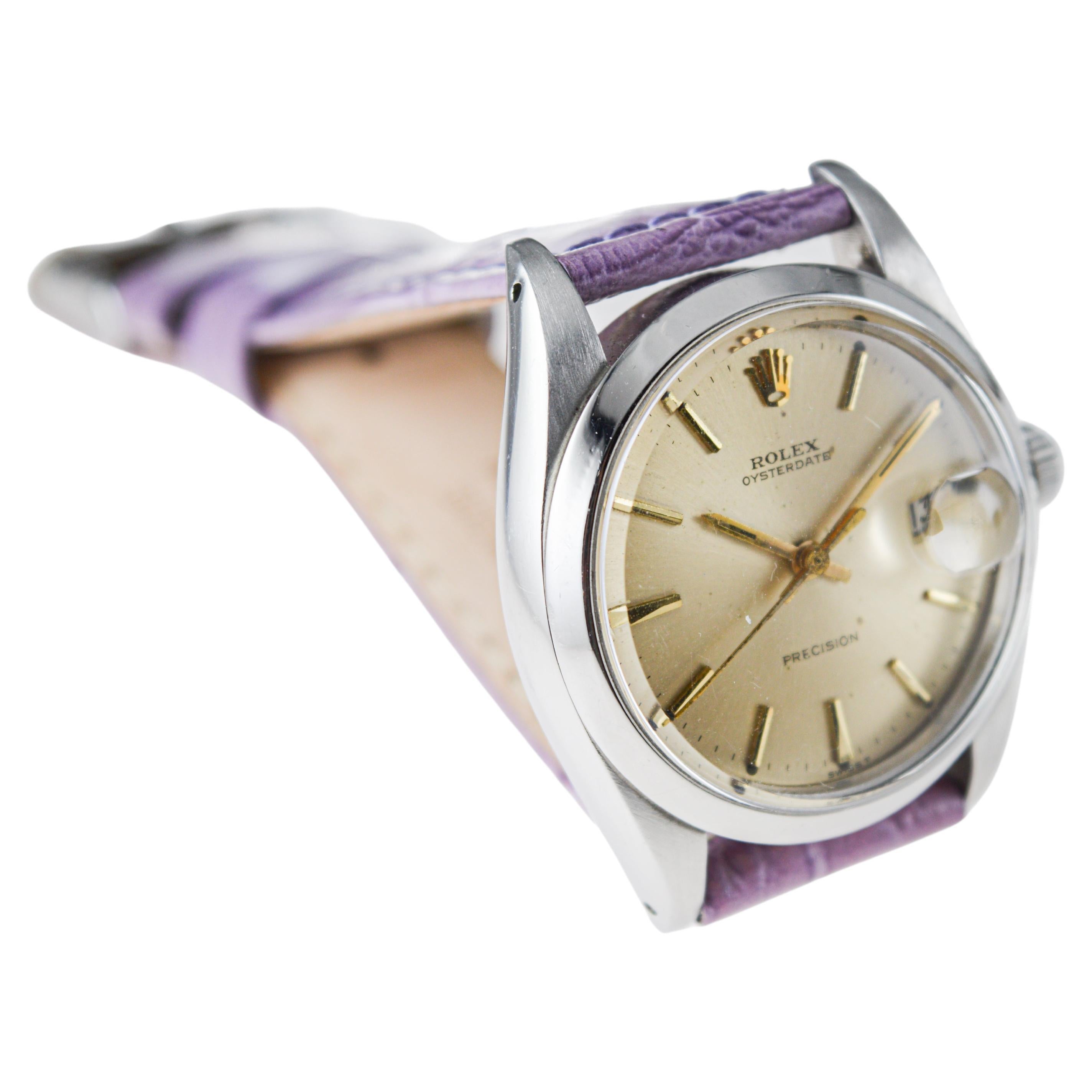 Women's or Men's Rolex Steel Oysterdate with Factory Original Light Champagne Dial, 1960s For Sale