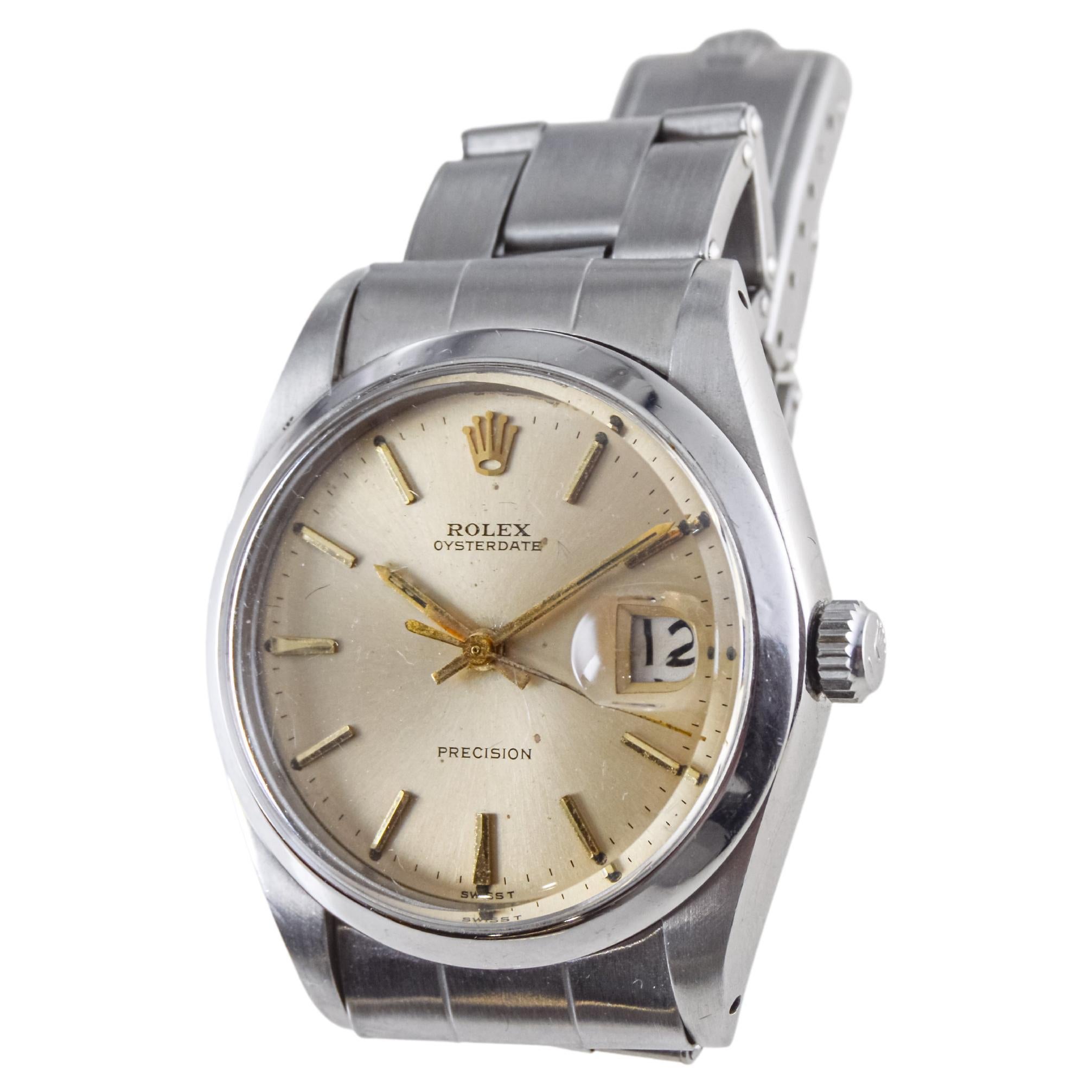 Rolex Stahl Oyster Date mit original hellem Champagner-Zifferblatt aus der Fabrik, 1960er Jahre 1