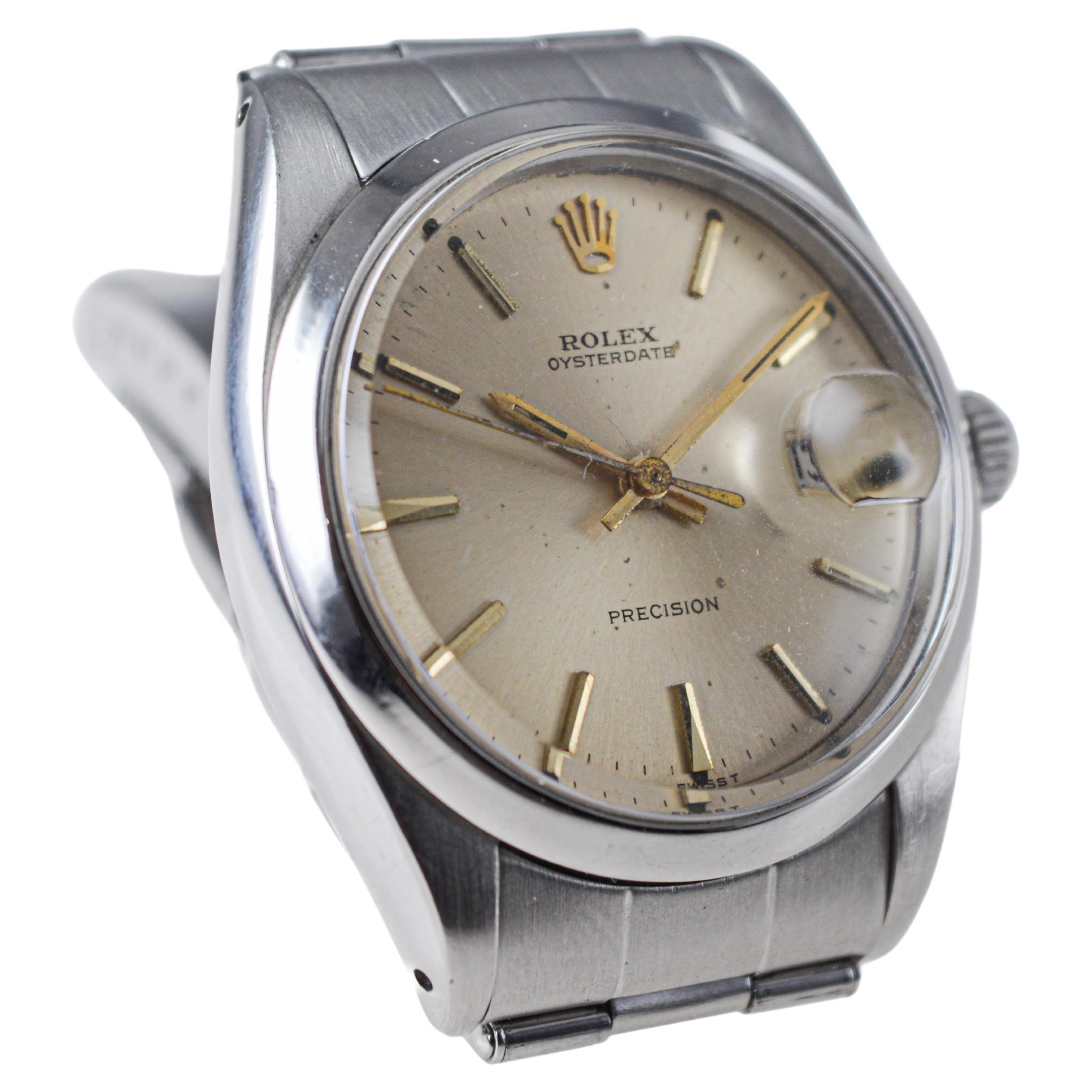 Rolex Steel Oyster Date with Factory Original Light Champagne Dial, 1960s For Sale 1