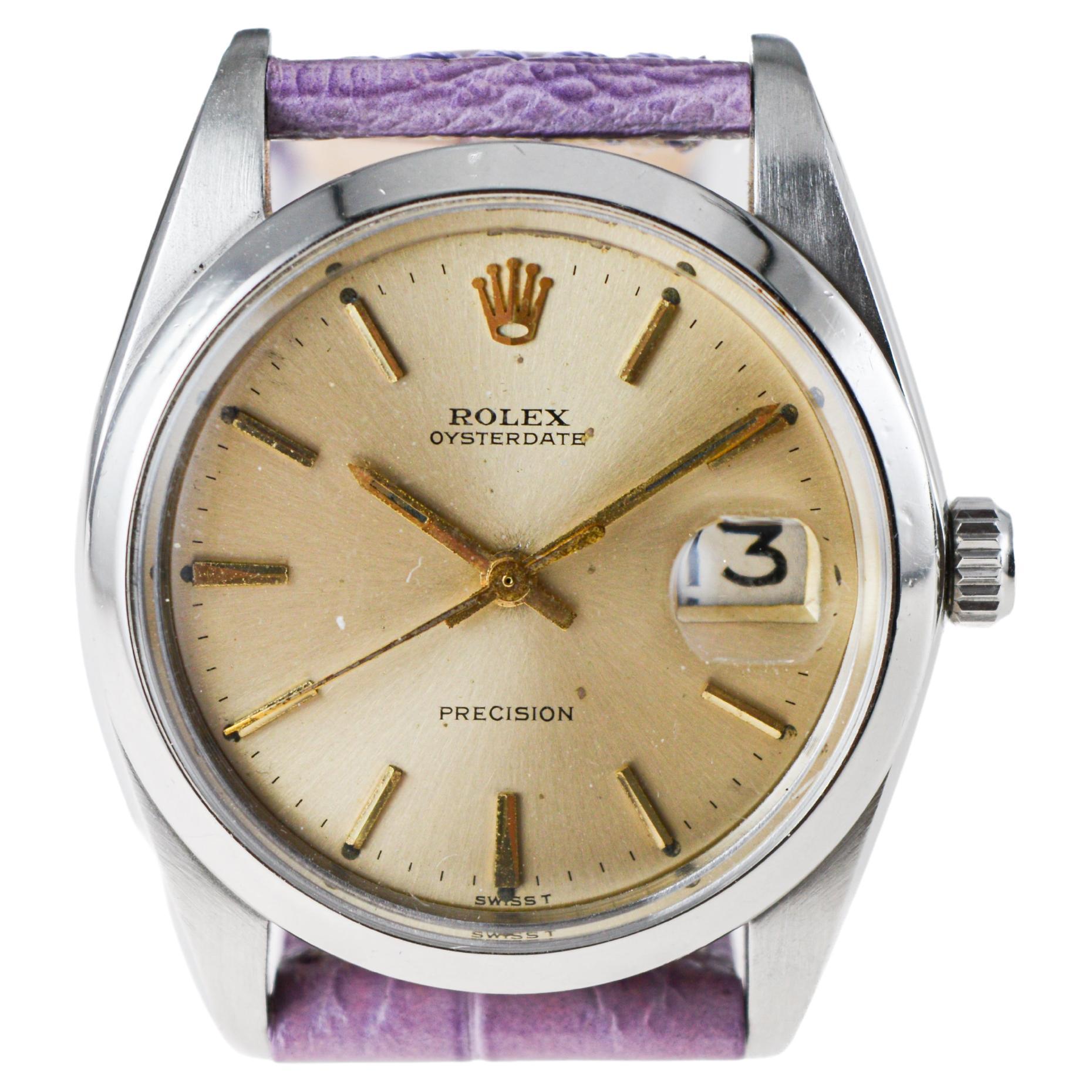 Rolex Steel Oysterdate with Factory Original Light Champagne Dial, 1960s For Sale 1