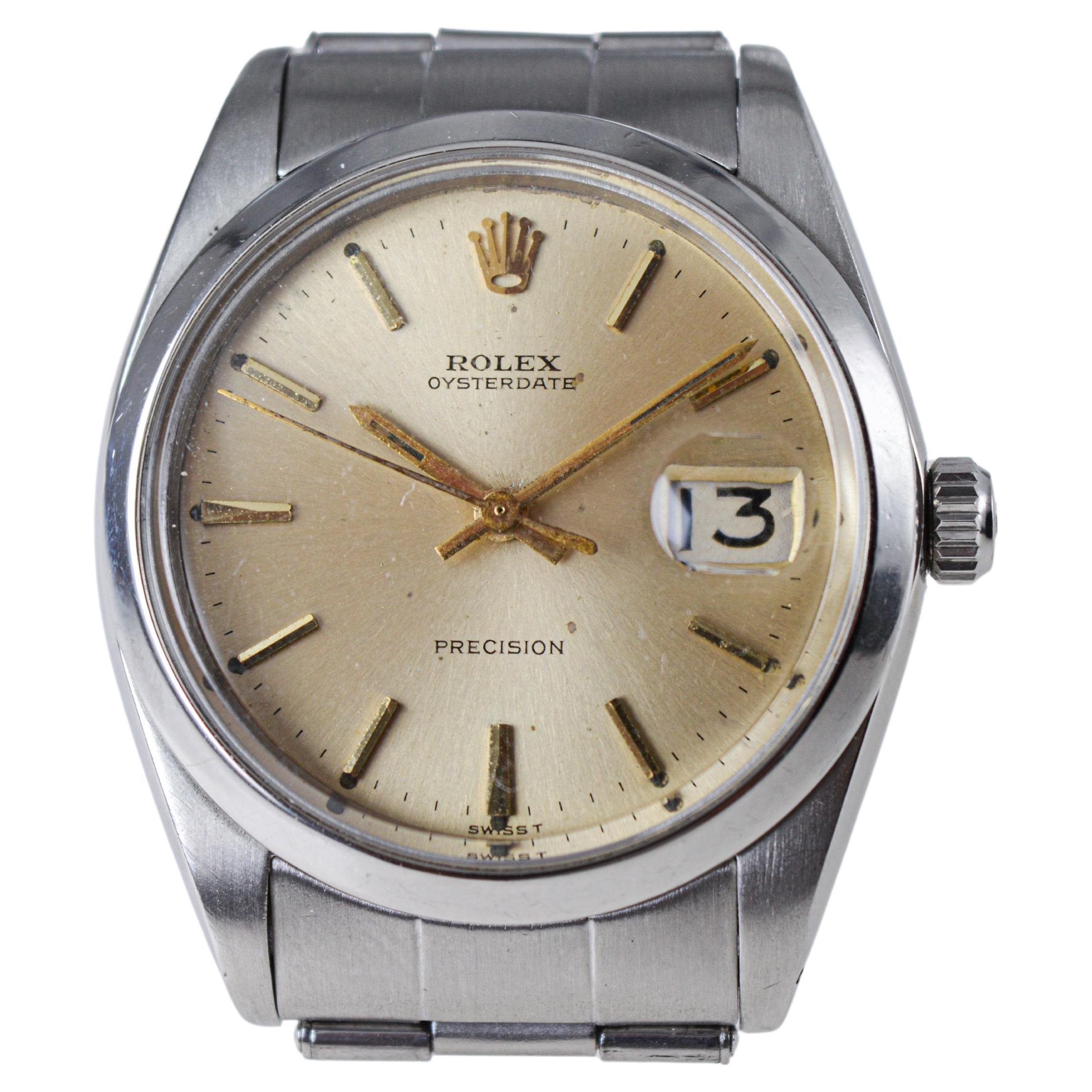 Rolex Steel Oyster Date with Factory Original Light Champagne Dial, 1960s For Sale 2